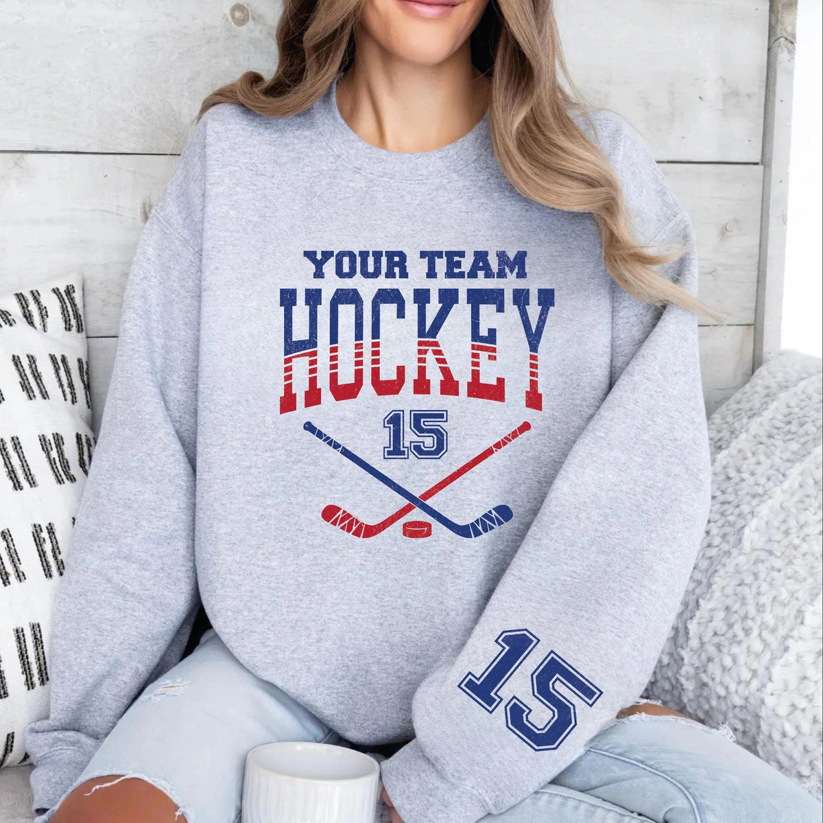 Custom Hockey Team Name and Number, Game Day Sweatshirt,Hockey Mom Gift