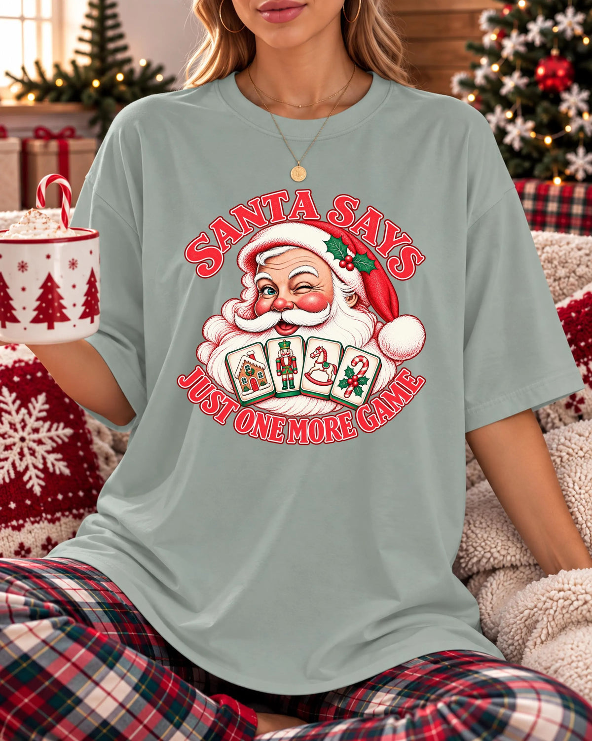 Comfort Colors ust One More Game,Santa Mahjong Christmas T-Shirt