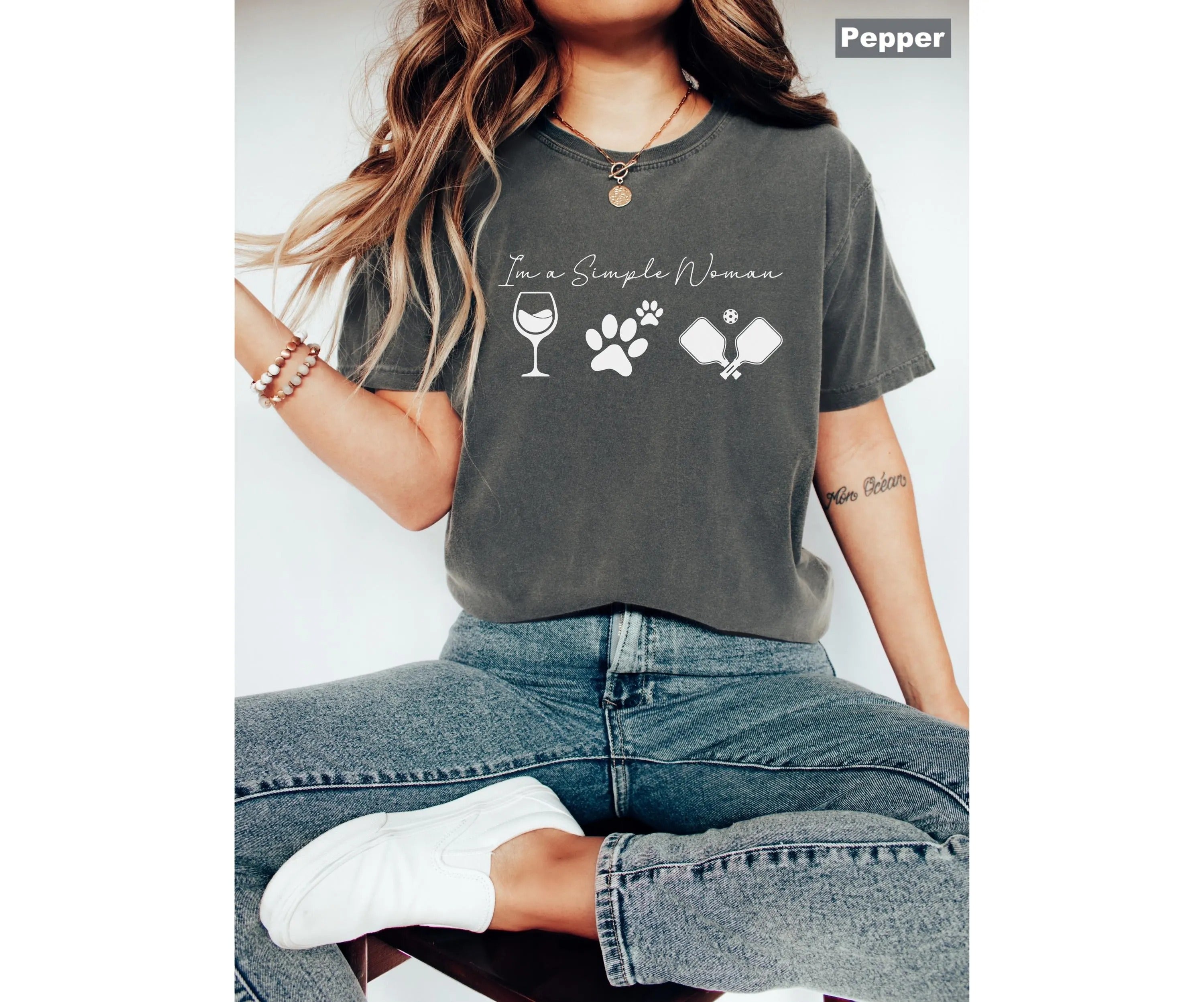 Comfort Colors I'm a Simple Woman Pickleball Shirt, Wine Dog Pickleball T-shirt