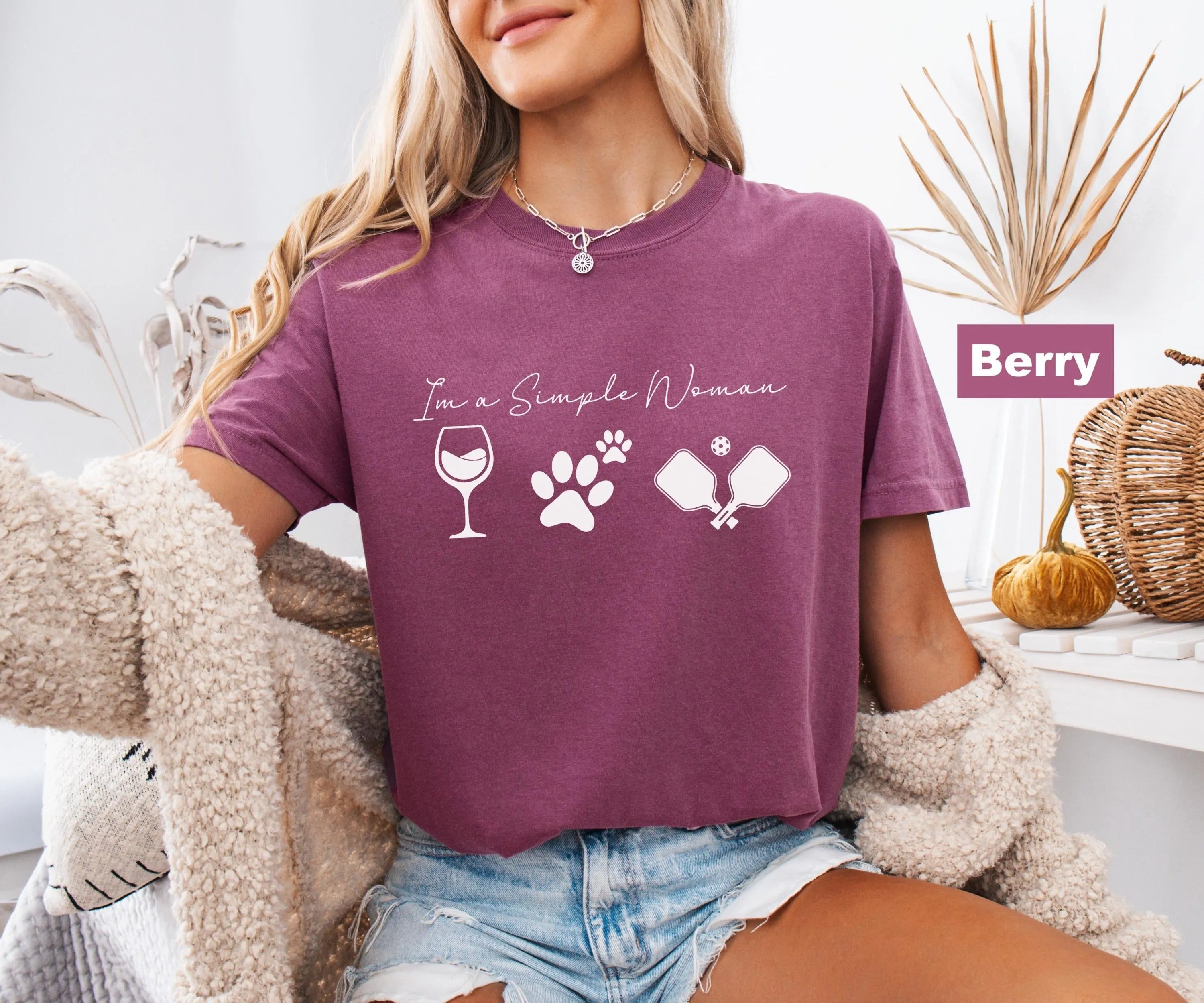 Comfort Colors I'm a Simple Woman Pickleball Shirt, Wine Dog Pickleball T-shirt