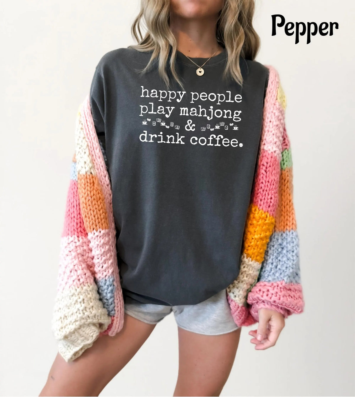 Comfort Colors Happy People Play Mahjong & Drink Coffee T-Shirt