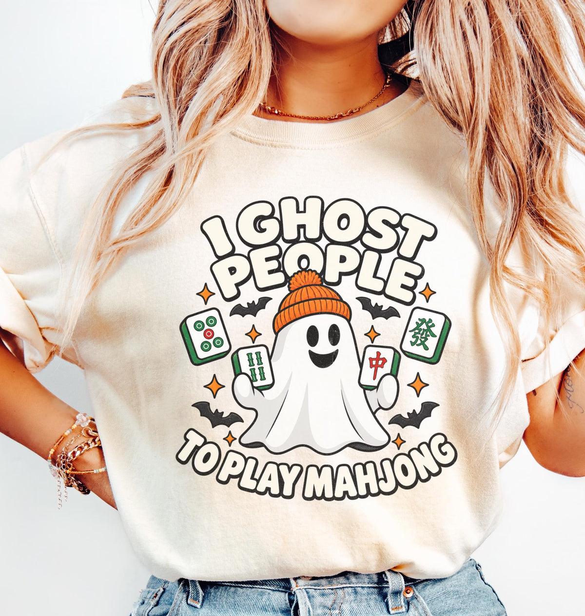 I Ghost People to Play Mahjong,Comfort Colors Ghost Mahjong Halloween T-Shirt