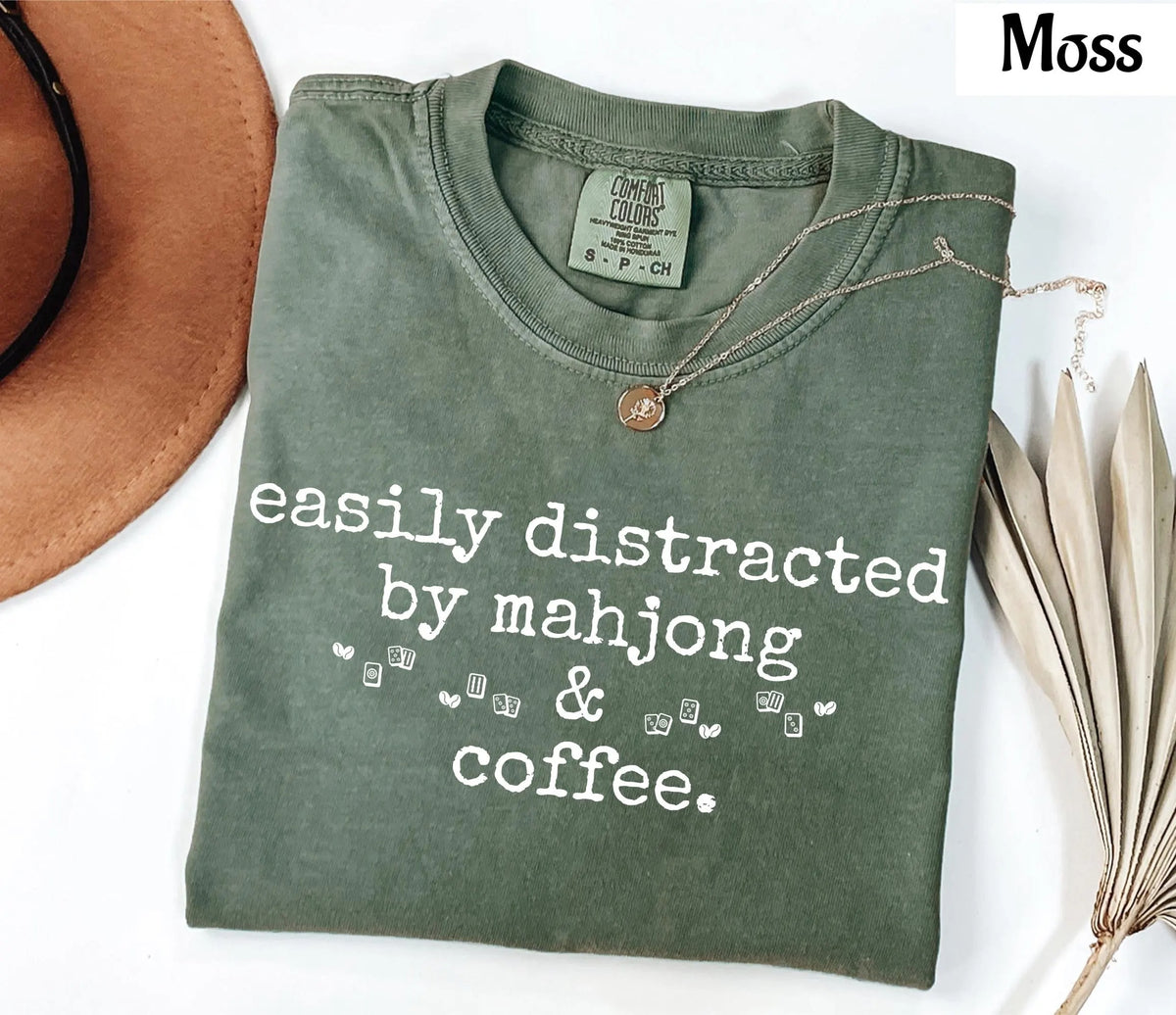 Comfort Colors Easily Distracted by Mahjong & Coffee T-Shirt
