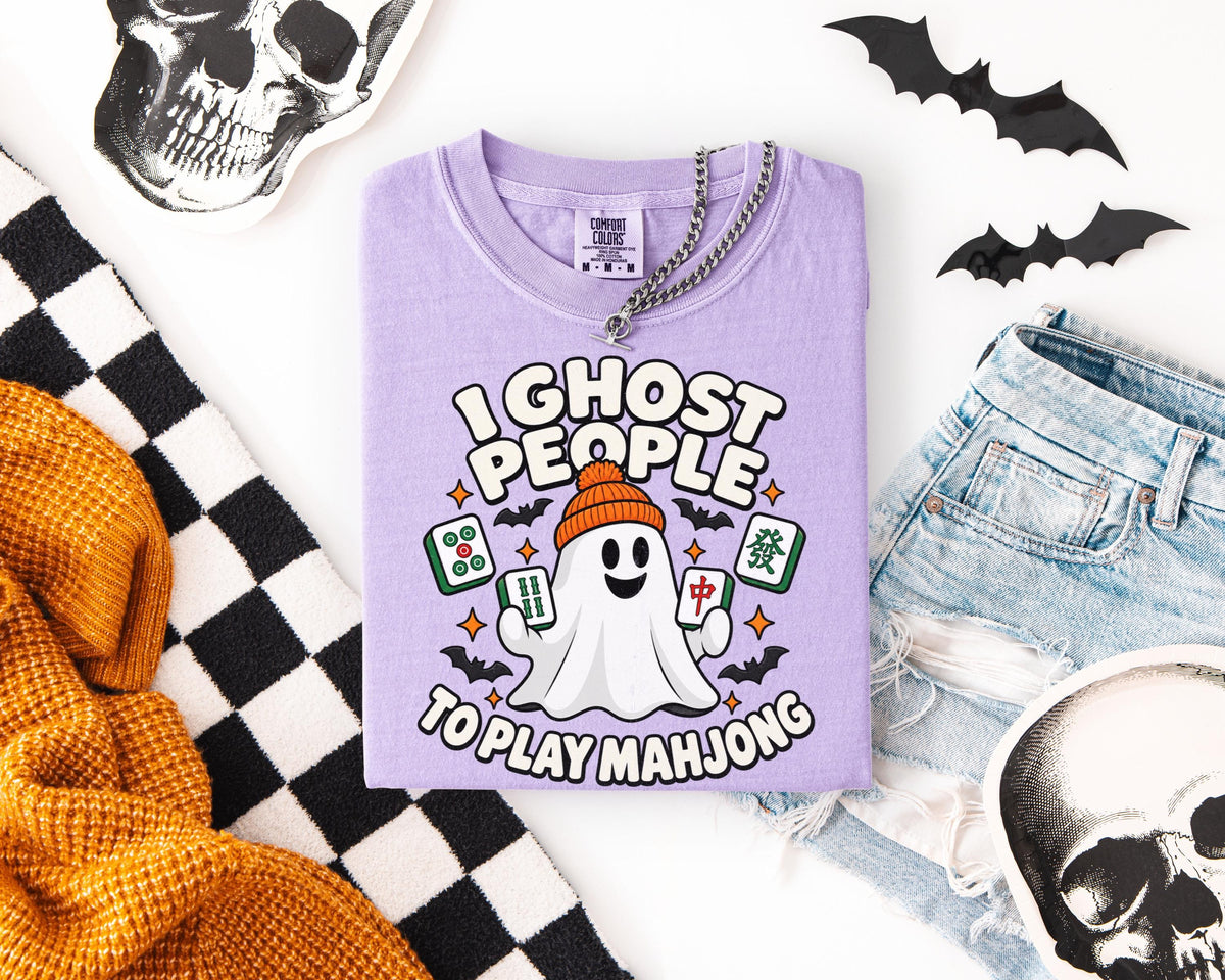 I Ghost People to Play Mahjong,Comfort Colors Ghost Mahjong Halloween T-Shirt
