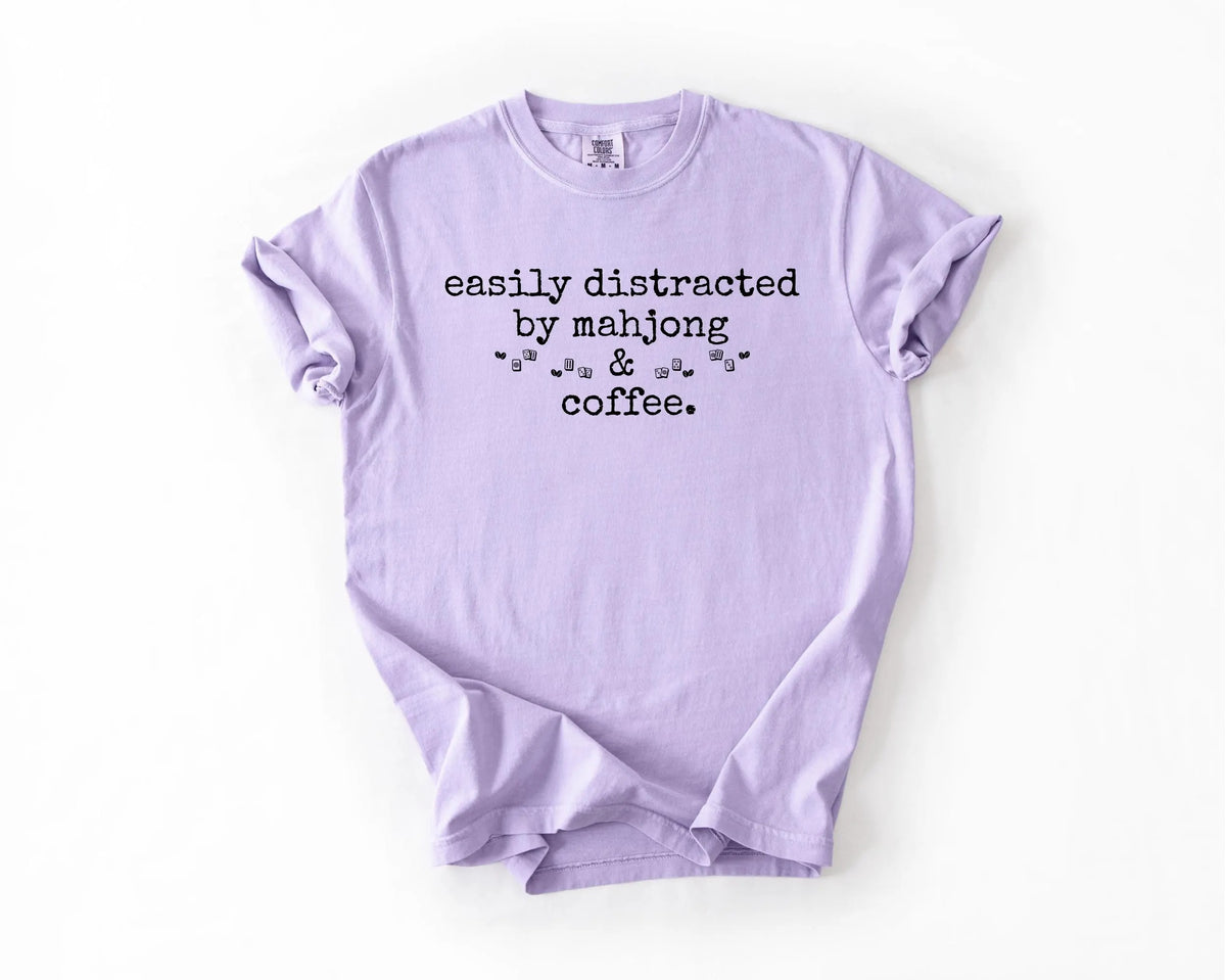 Comfort Colors Easily Distracted by Mahjong & Coffee T-Shirt