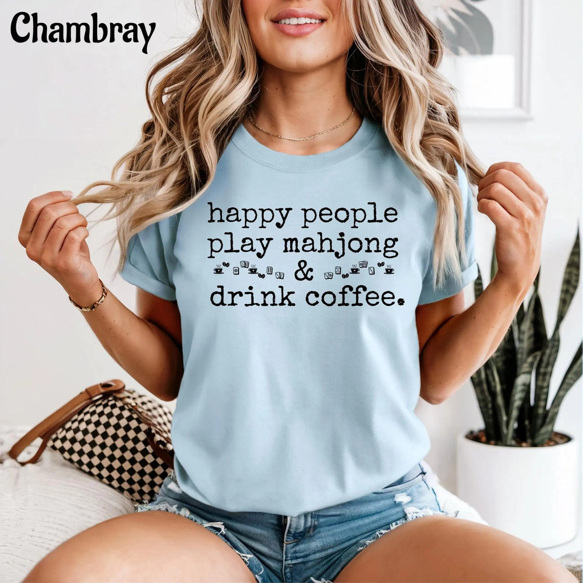 Comfort Colors Happy People Play Mahjong & Drink Coffee T-Shirt