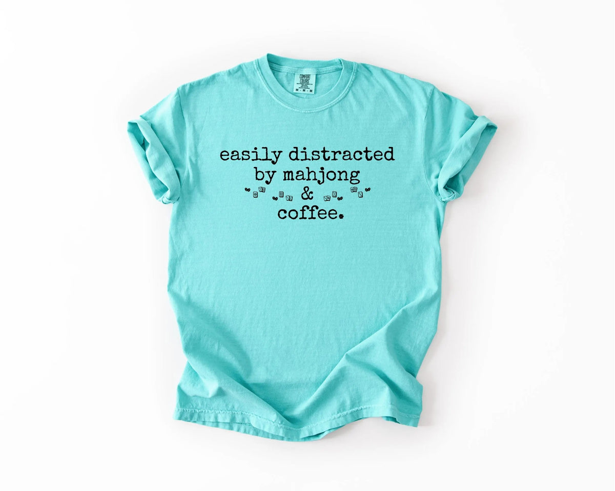 Comfort Colors Easily Distracted by Mahjong & Coffee T-Shirt
