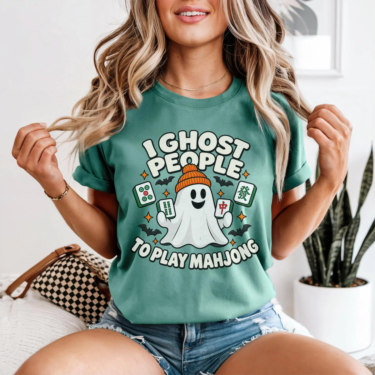 I Ghost People to Play Mahjong,Comfort Colors Ghost Mahjong Halloween T-Shirt