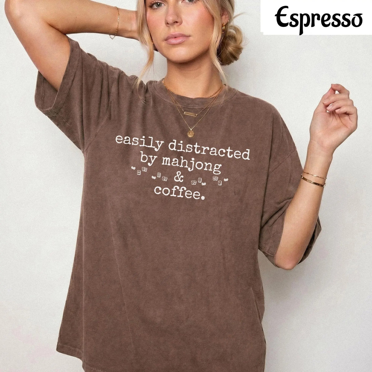 Comfort Colors Easily Distracted by Mahjong & Coffee T-Shirt