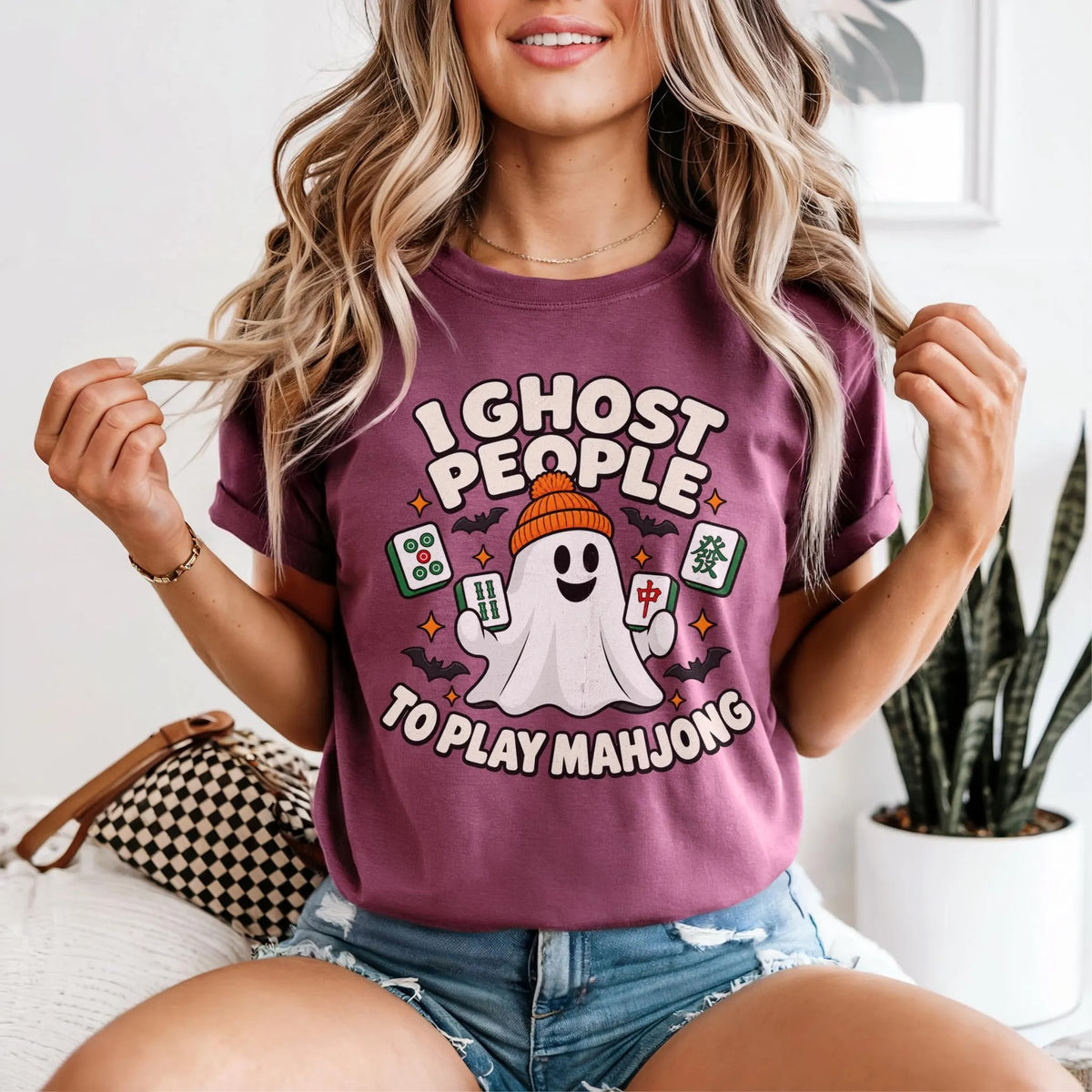 I Ghost People to Play Mahjong,Comfort Colors Ghost Mahjong Halloween T-Shirt