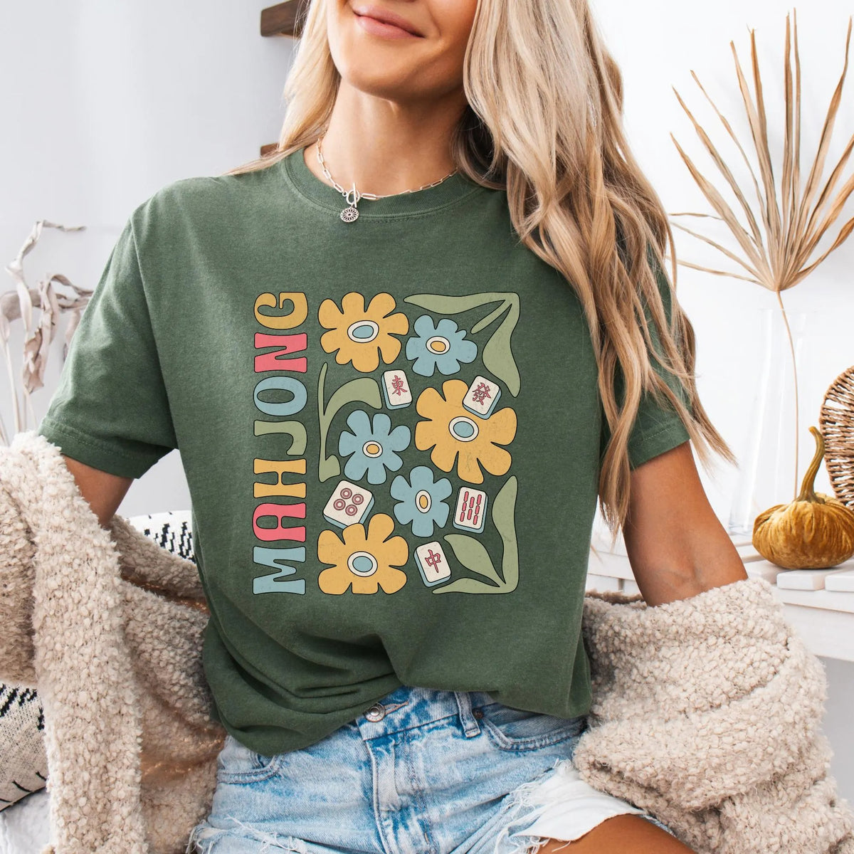 Comfort Colors Boho Mahjong Love,Floral Mahjong T-Shirt