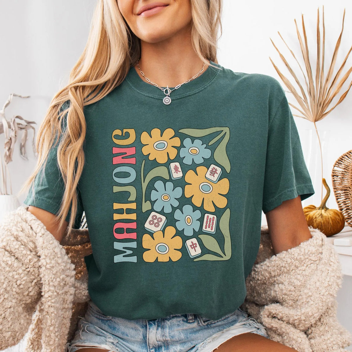 Comfort Colors Boho Mahjong Love,Floral Mahjong T-Shirt