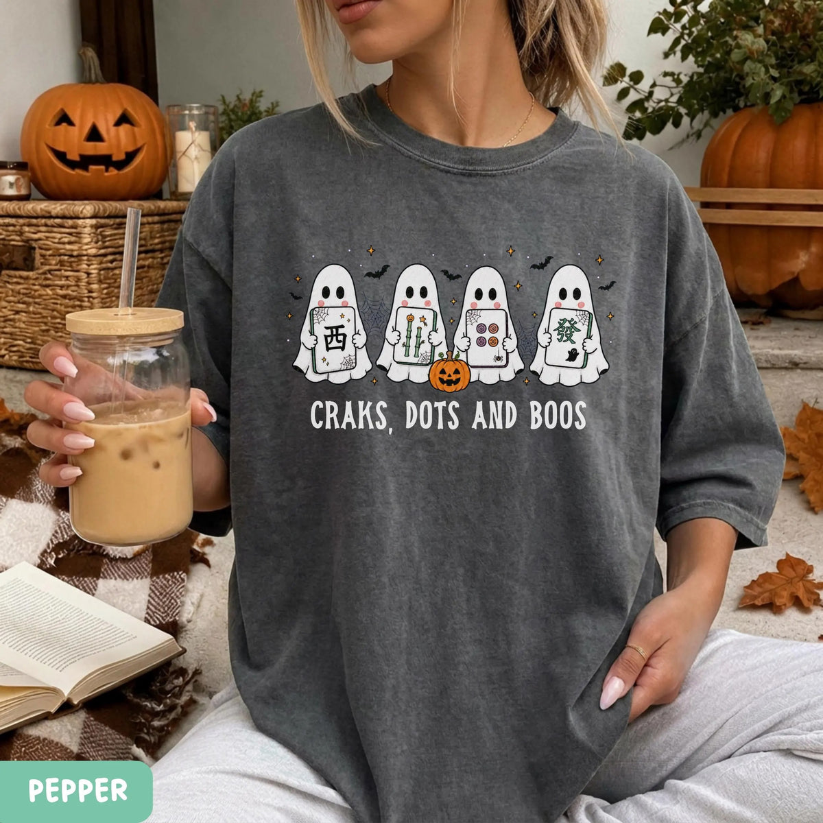 Comfort Colors Crak Dot Boo Tee,Funny Halloween Mahjong Ghost Mahjong Tile Tshirt, Mahjong Lovers Gift