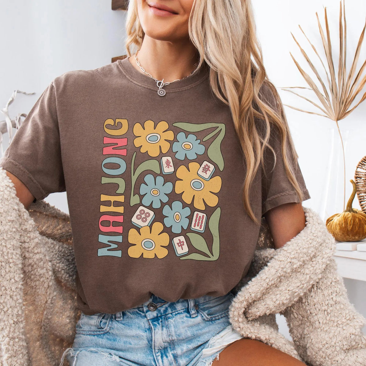 Comfort Colors Boho Mahjong Love,Floral Mahjong T-Shirt