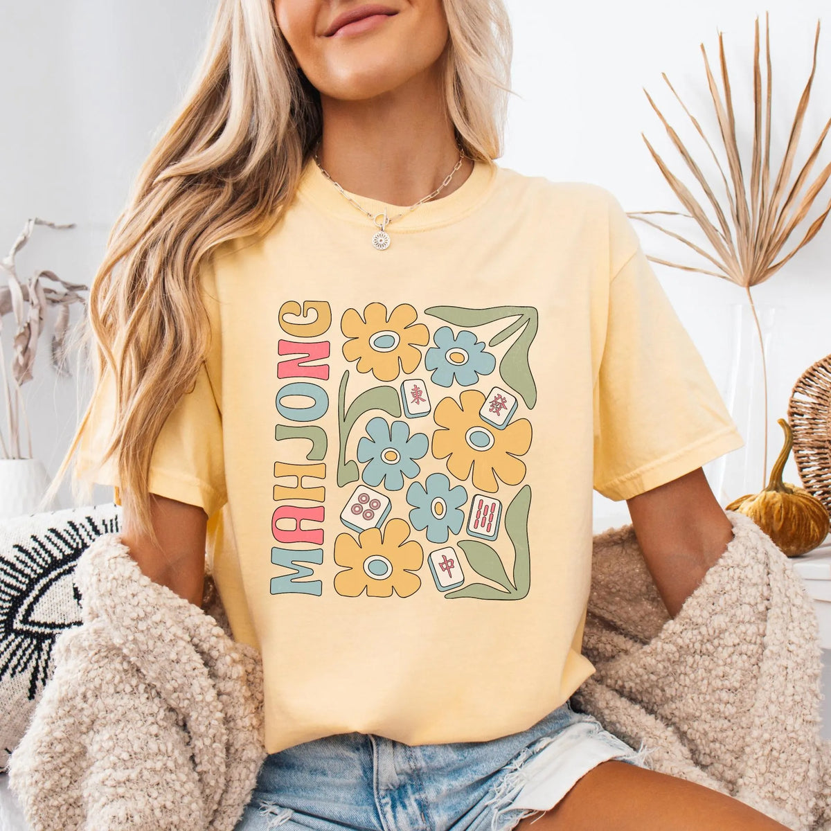 Comfort Colors Boho Mahjong Love,Floral Mahjong T-Shirt
