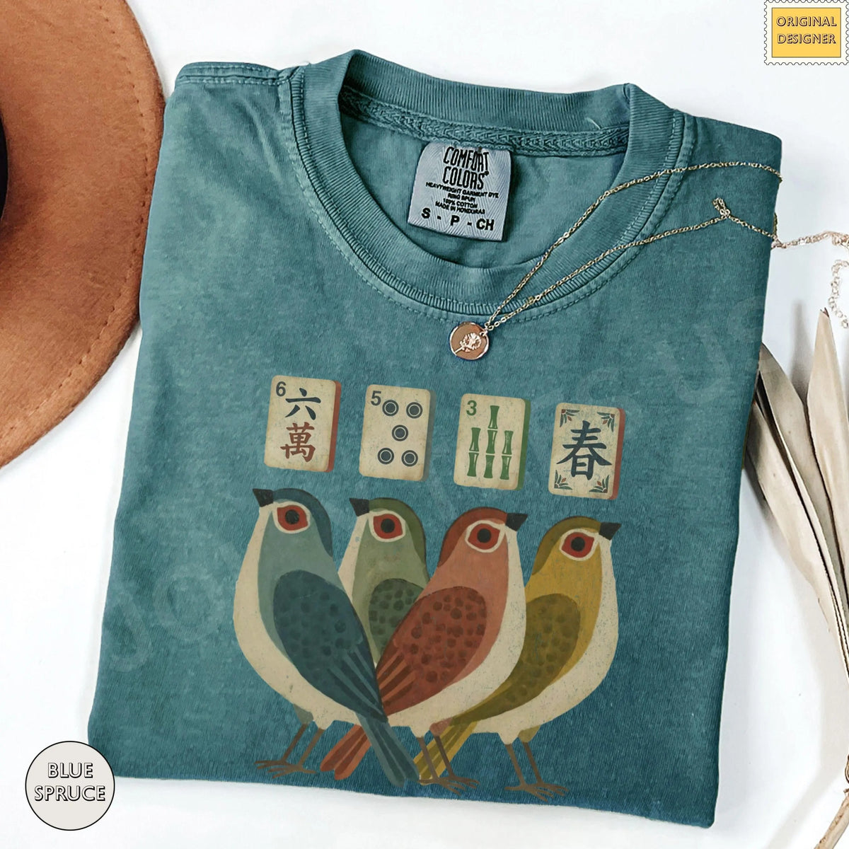 Comfort ColorsRetro Bird Bam Tile T-Shirt,Mahjong Lover Gift