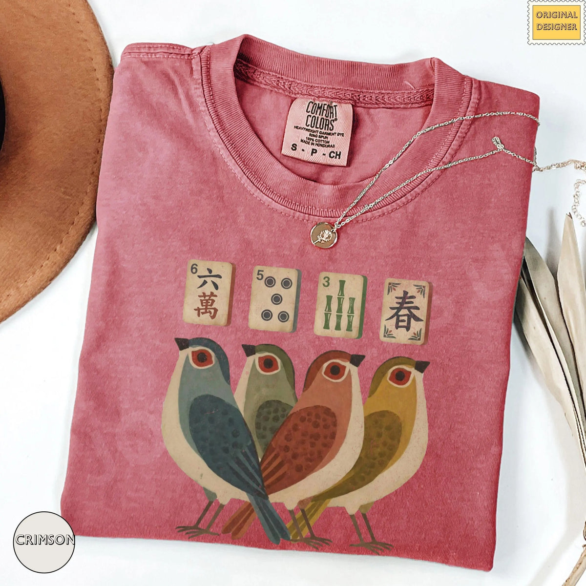 Comfort ColorsRetro Bird Bam Tile T-Shirt,Mahjong Lover Gift