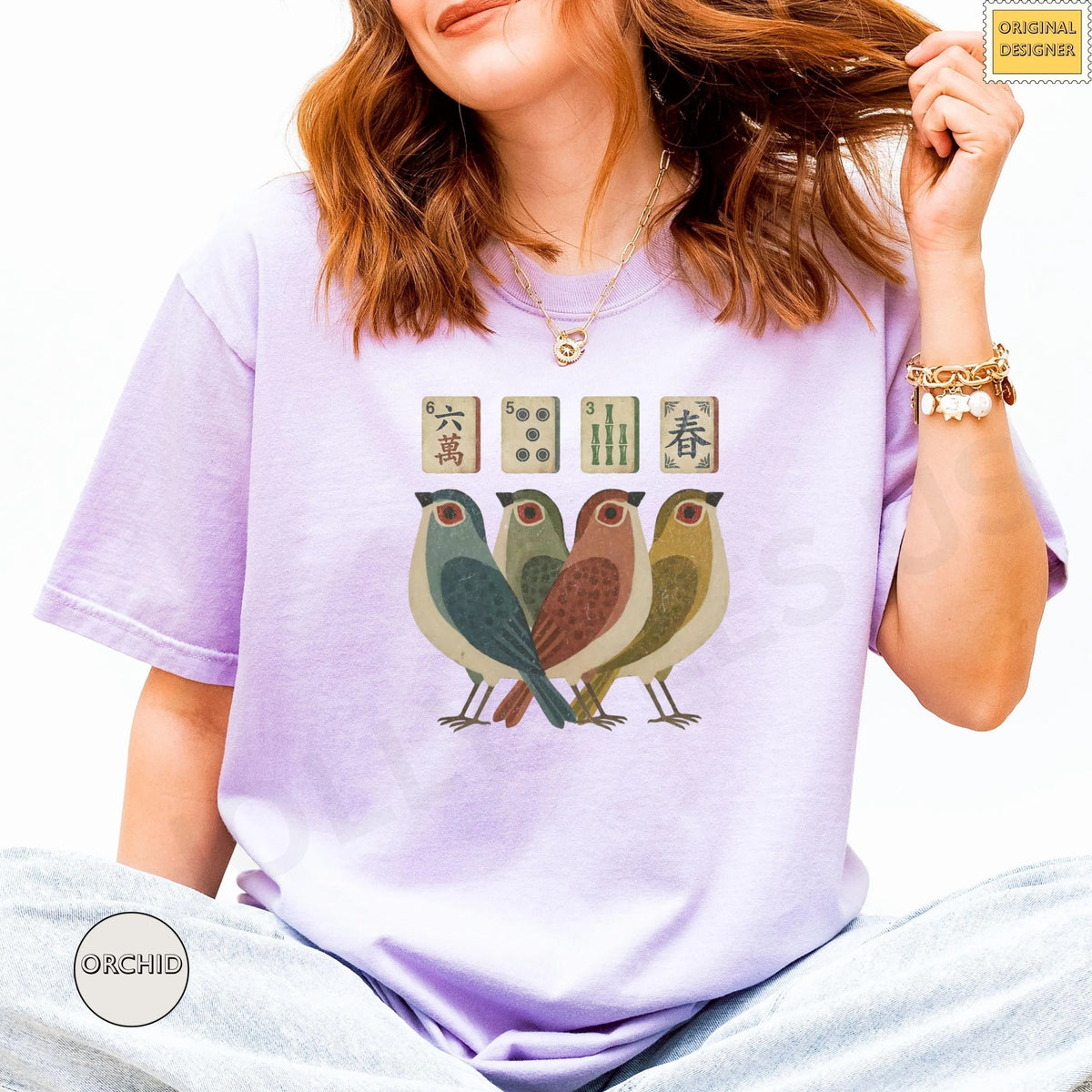 Comfort ColorsRetro Bird Bam Tile T-Shirt,Mahjong Lover Gift