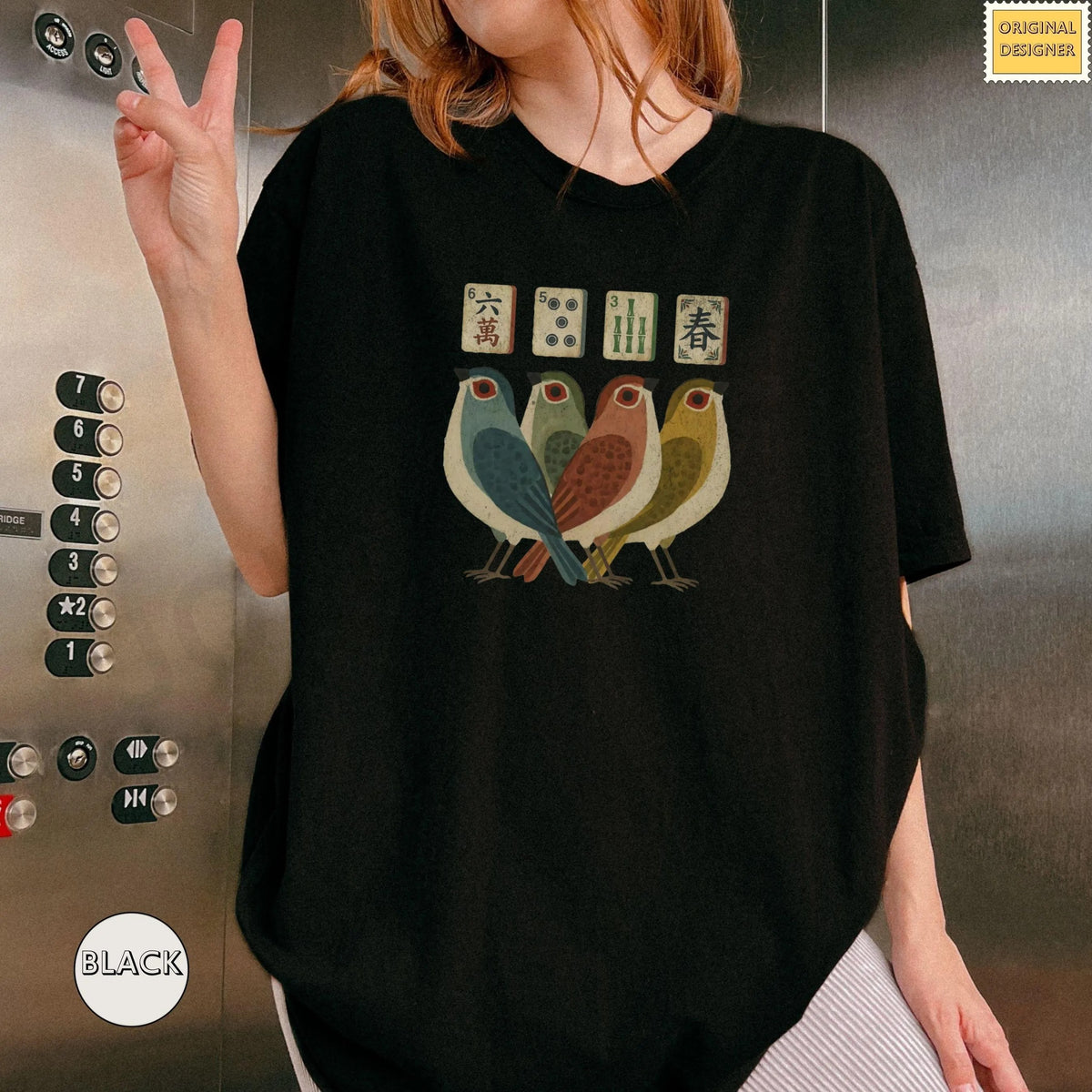 Comfort ColorsRetro Bird Bam Tile T-Shirt,Mahjong Lover Gift