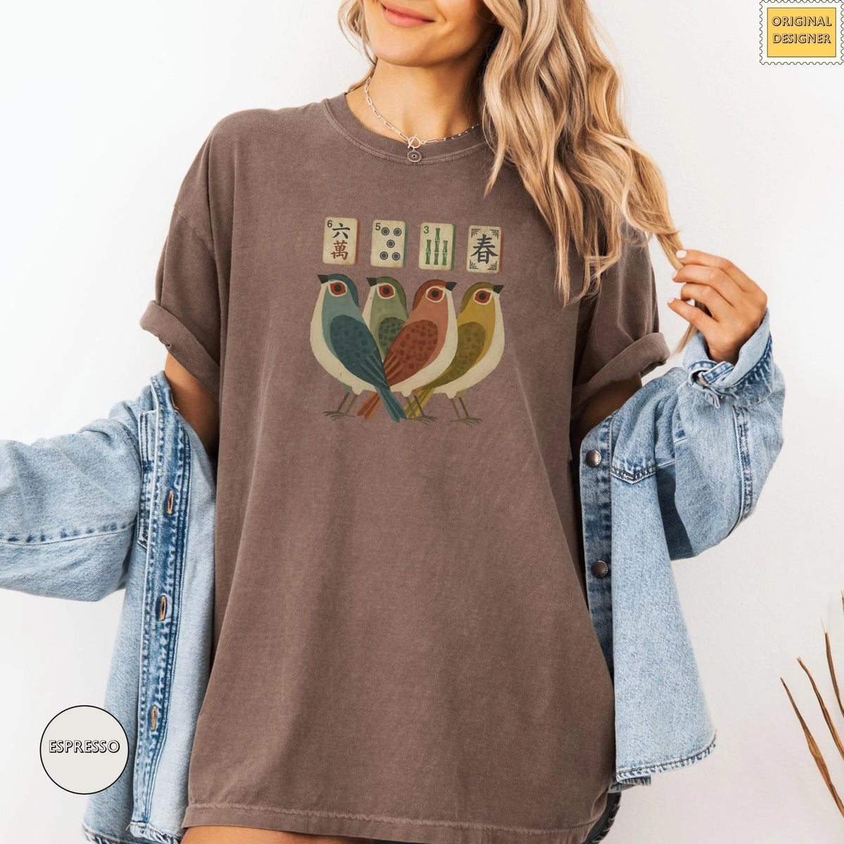 Comfort ColorsRetro Bird Bam Tile T-Shirt,Mahjong Lover Gift