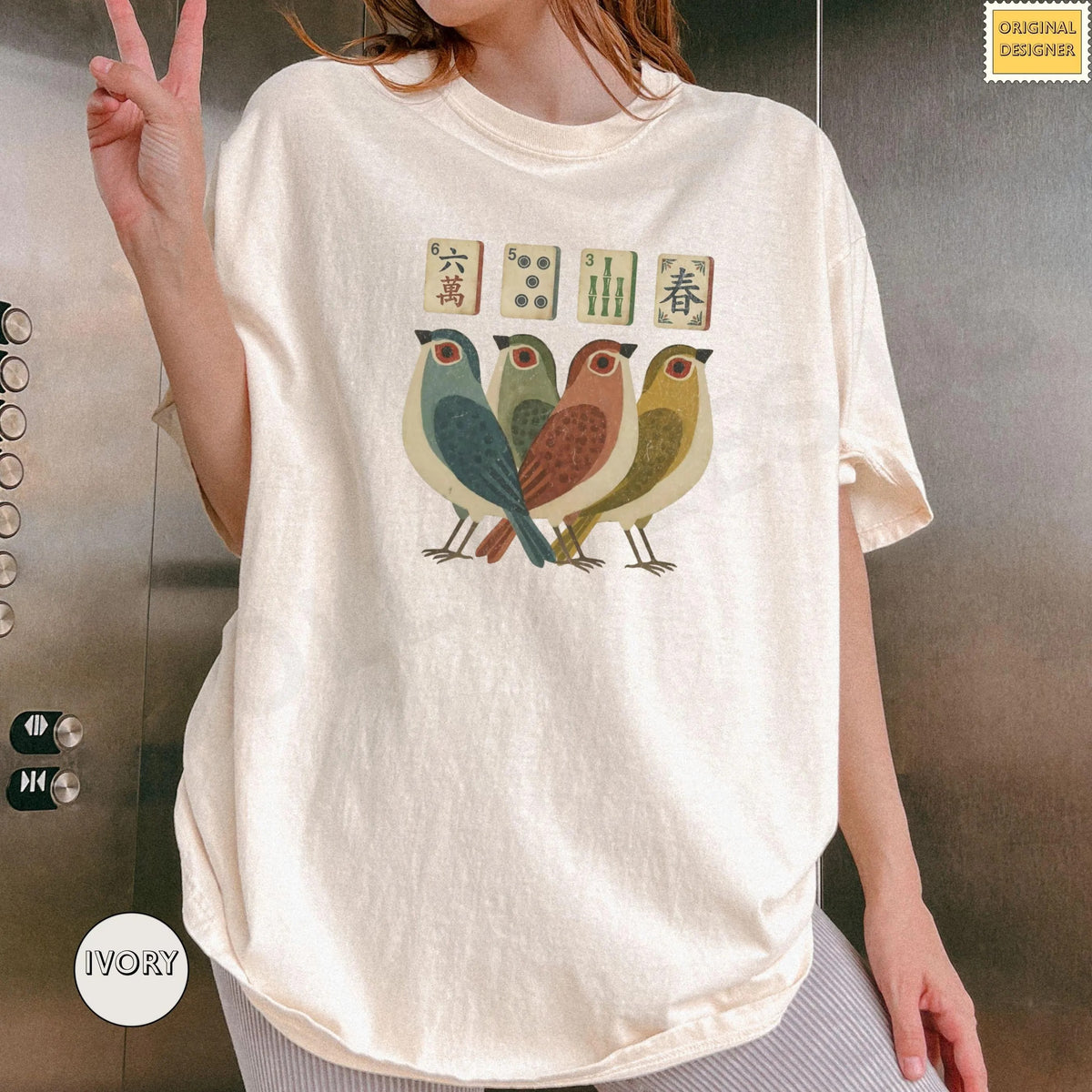 Comfort ColorsRetro Bird Bam Tile T-Shirt,Mahjong Lover Gift
