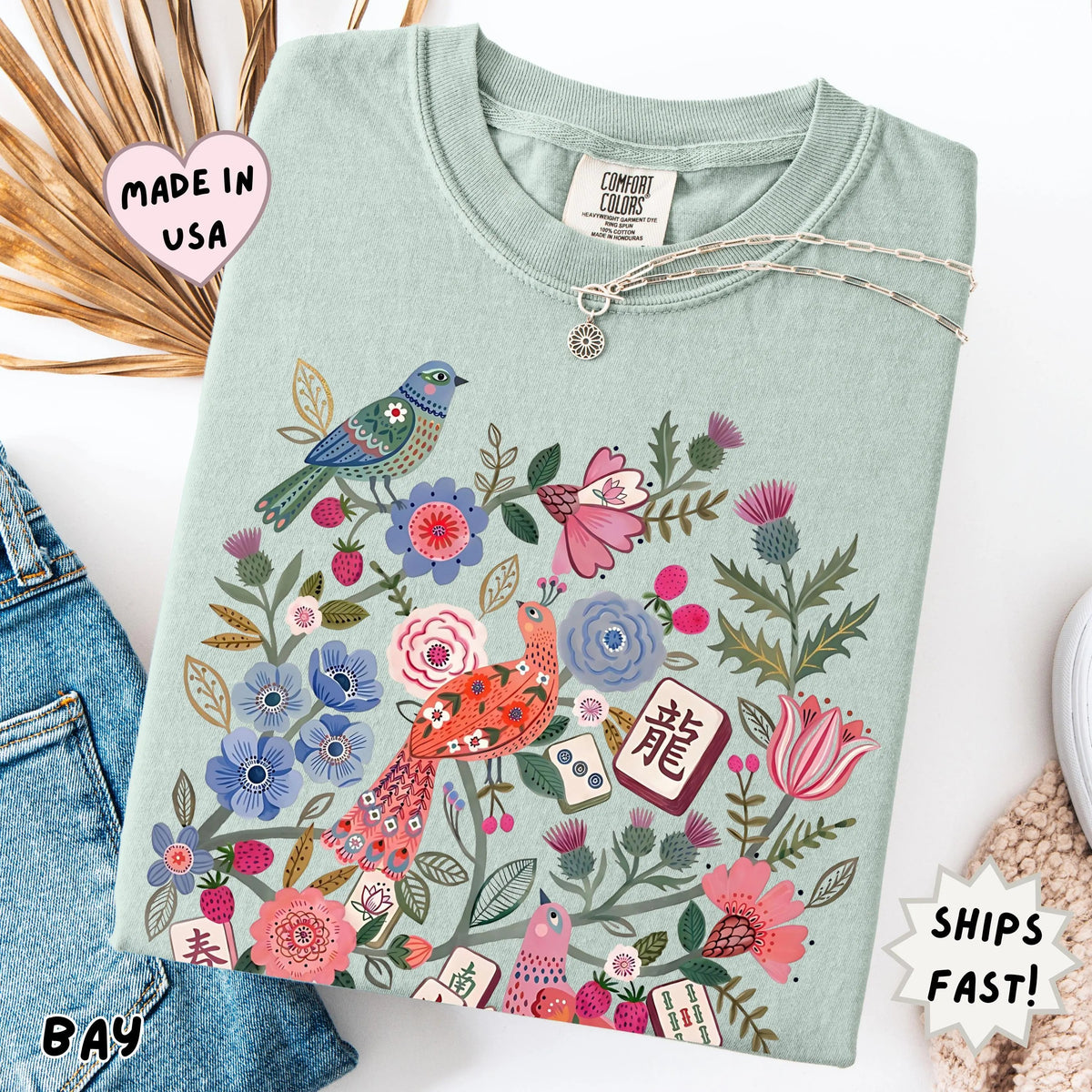 Comfort Colors Floral Mahjong Boho hidden Tile T-Shirt