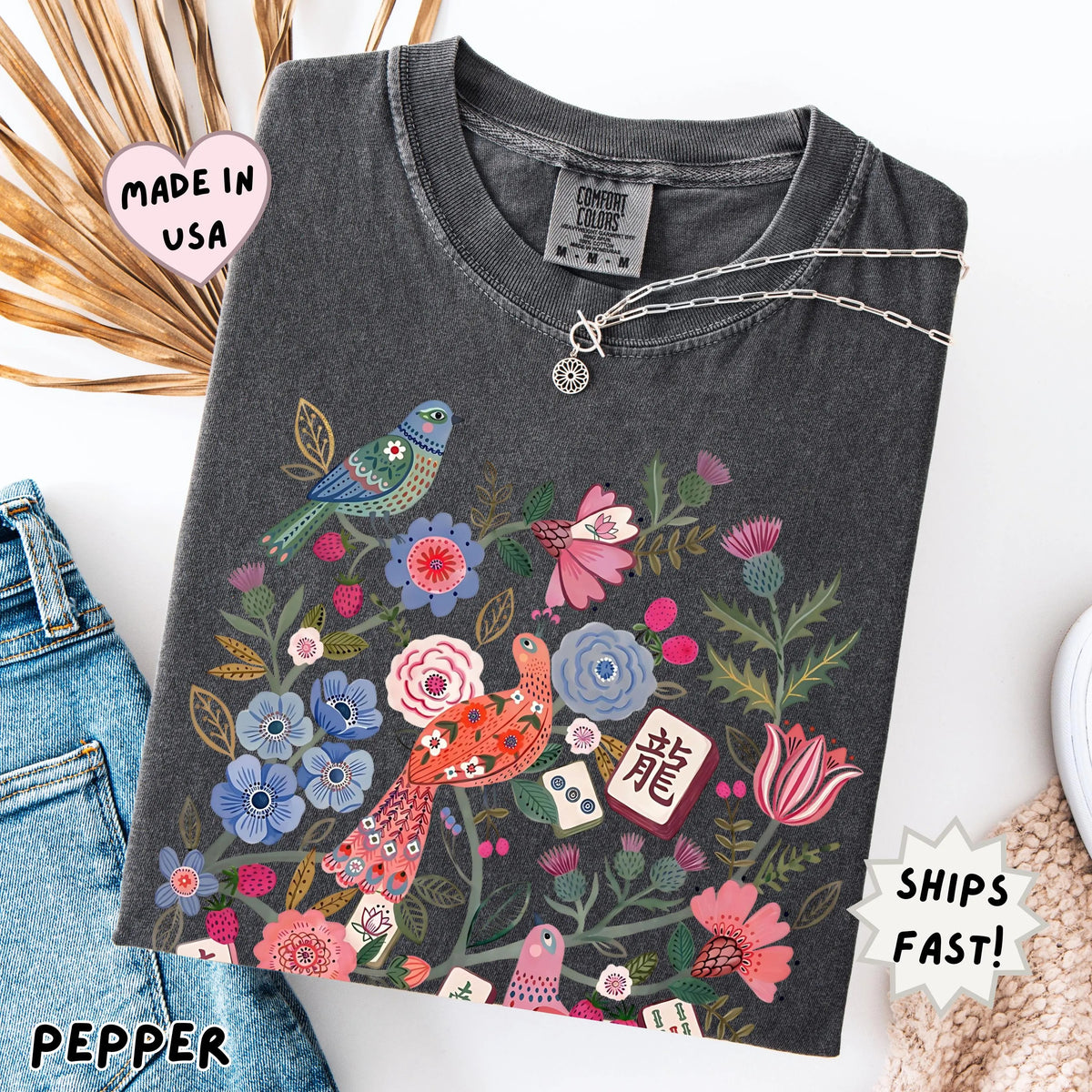 Comfort Colors Floral Mahjong Boho hidden Tile T-Shirt