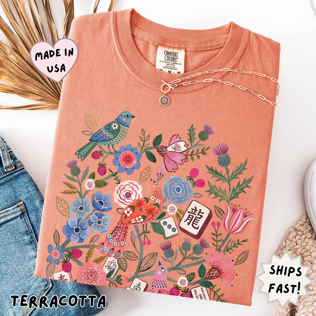 Comfort Colors Floral Mahjong Boho hidden Tile T-Shirt