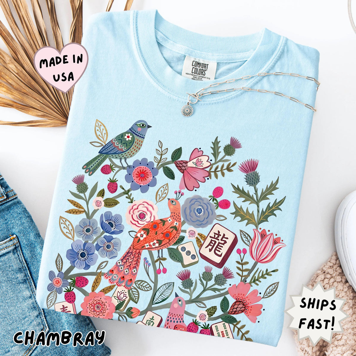 Comfort Colors Floral Mahjong Boho hidden Tile T-Shirt