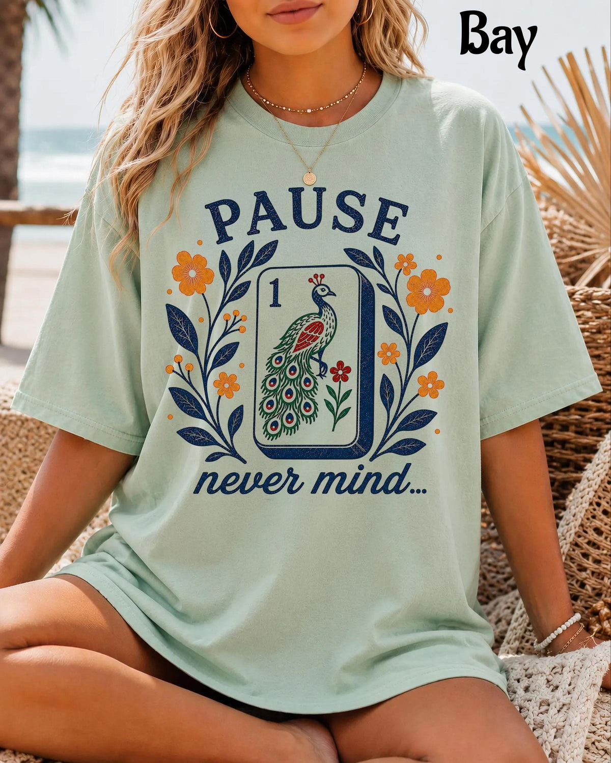 Comfort Colors Pause Nevermind, Funny Peacock Mahjong T-Shirt,Mahjong Lover Gift