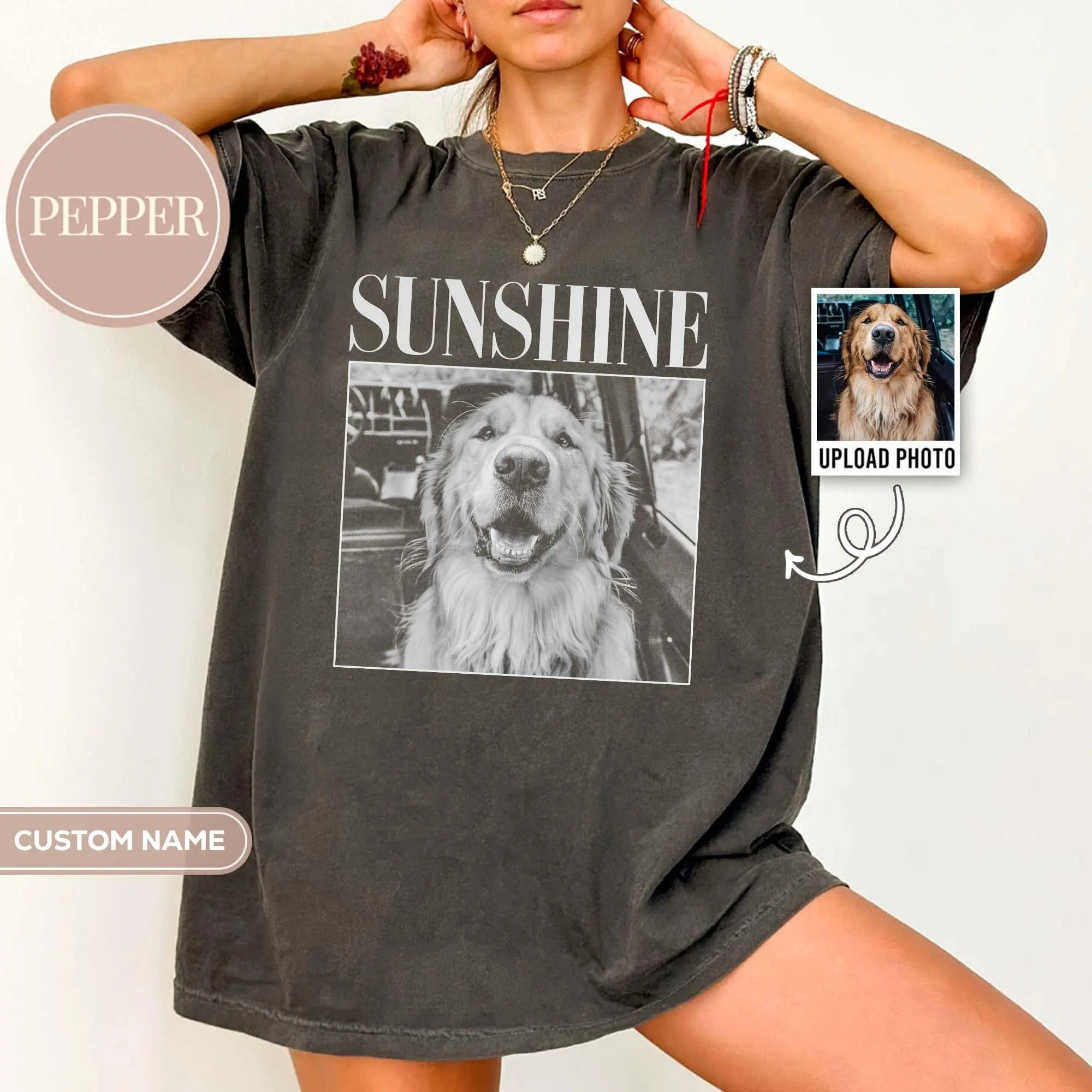 Custom Comfort Colors Pet Photo And Name T-Shirt,Dog Lover Gift, Cat Mom Gift, Pet Loss Gift