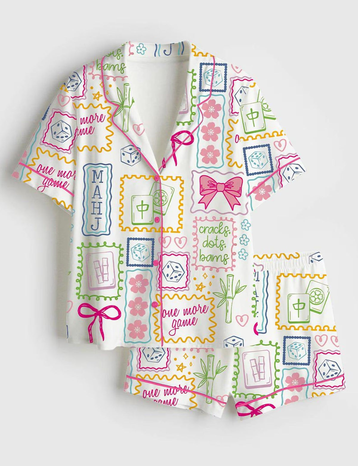 Mahjong Pajamas Women Set, Mahjong Pajama Set Women, Pink Mahjong Sleepwear, Mahjong Lover