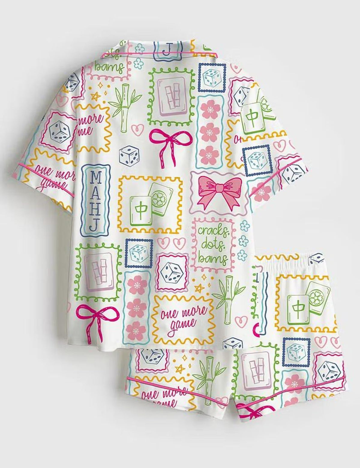Mahjong Pajamas Women Set, Mahjong Pajama Set Women, Pink Mahjong Sleepwear, Mahjong Lover
