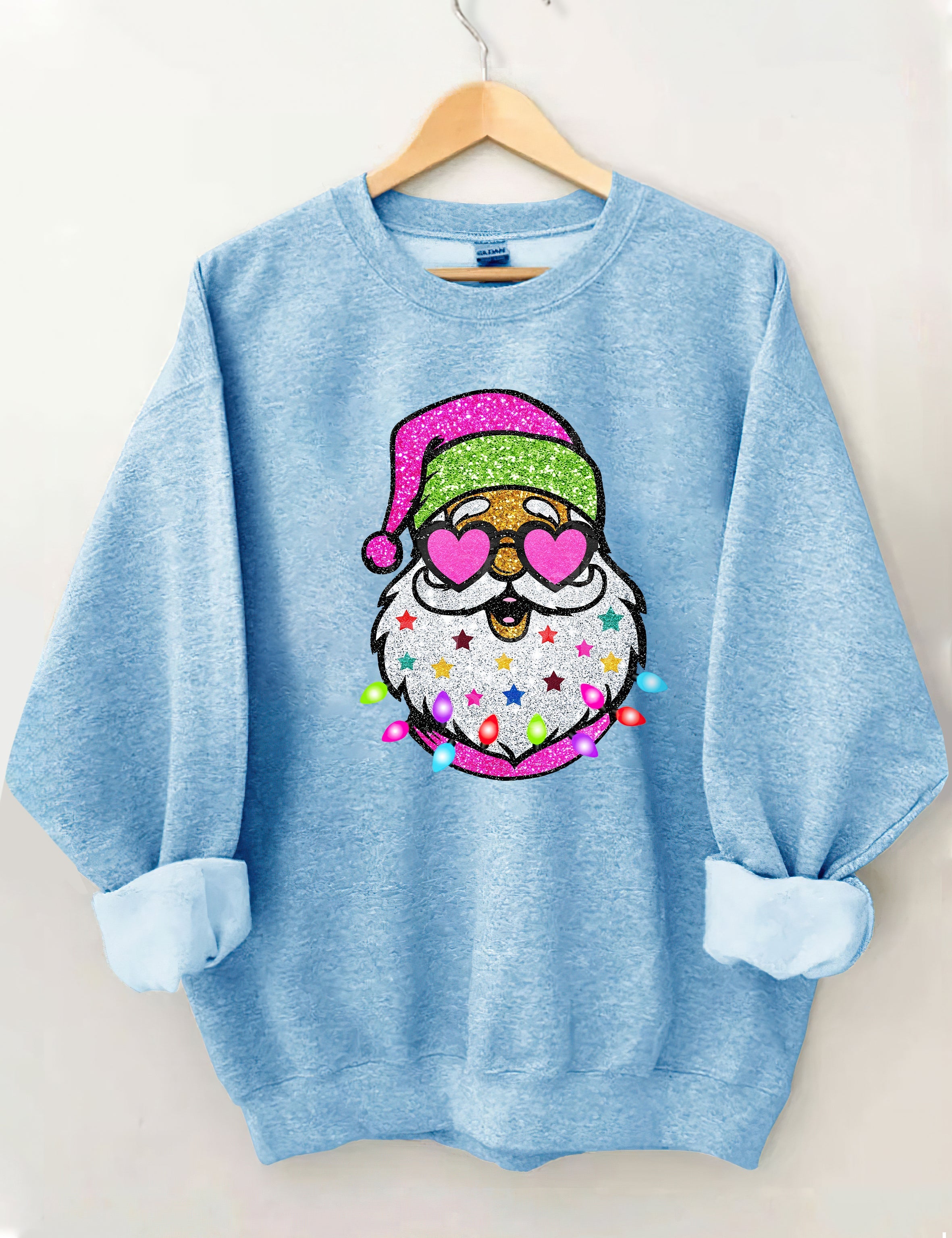 Santa With Sunglasses Sparkly Glitter Sweatshirt