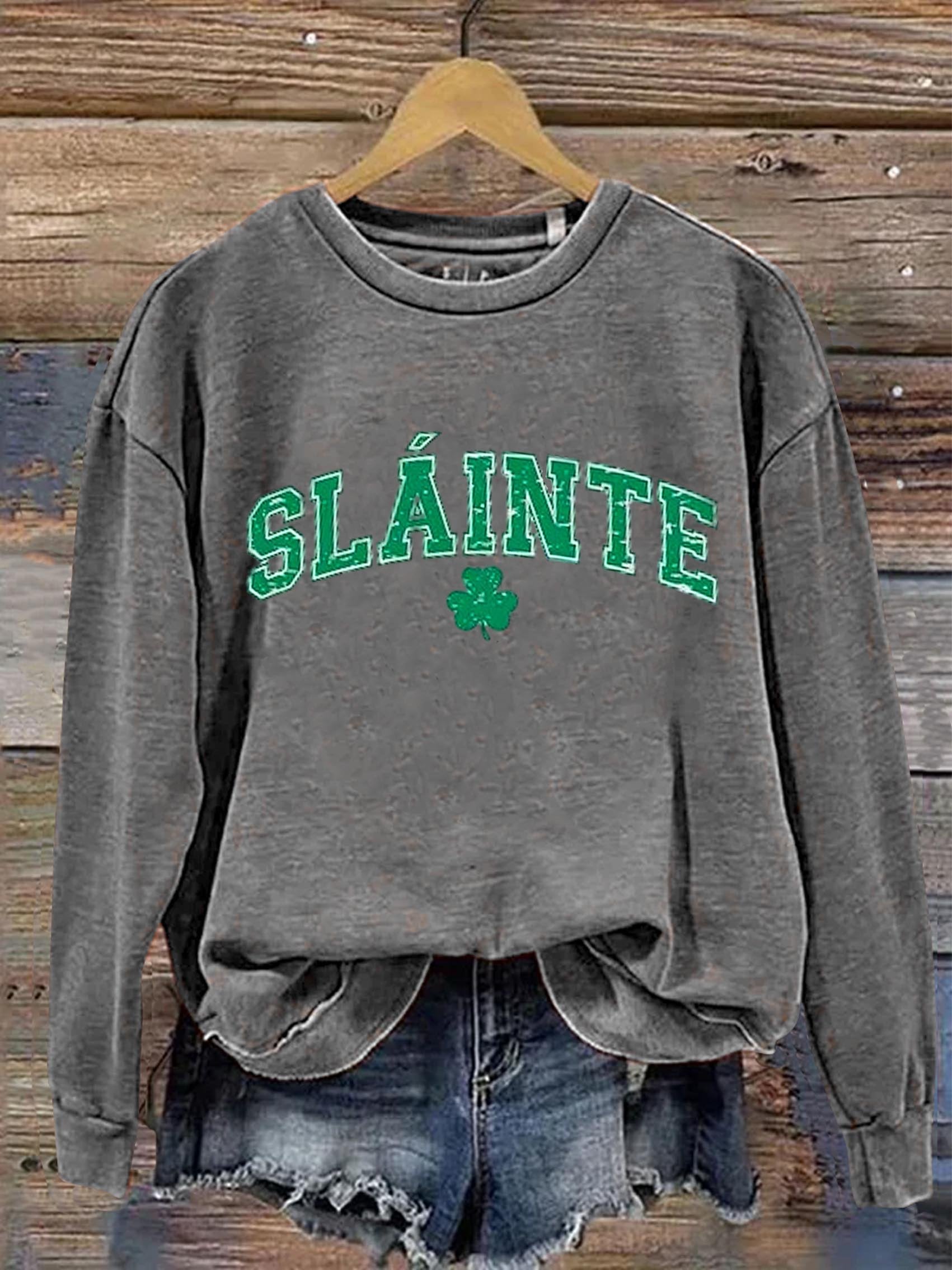 Slainte St. Patrick's Day Art Print Pattern Casual Sweatshirt