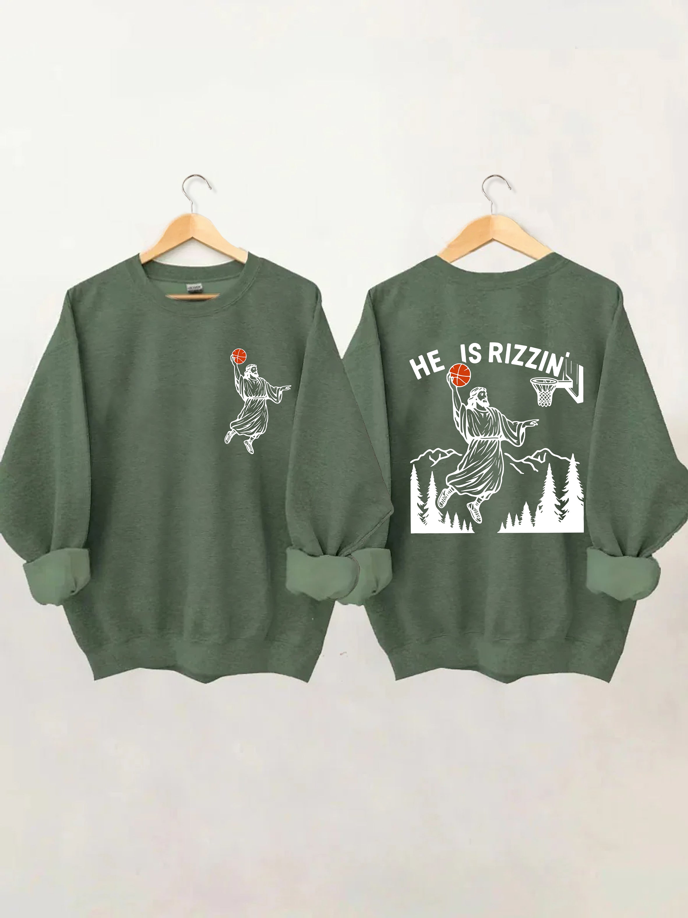 He Is Rizzin' Jesus Basketball Sweatshirt