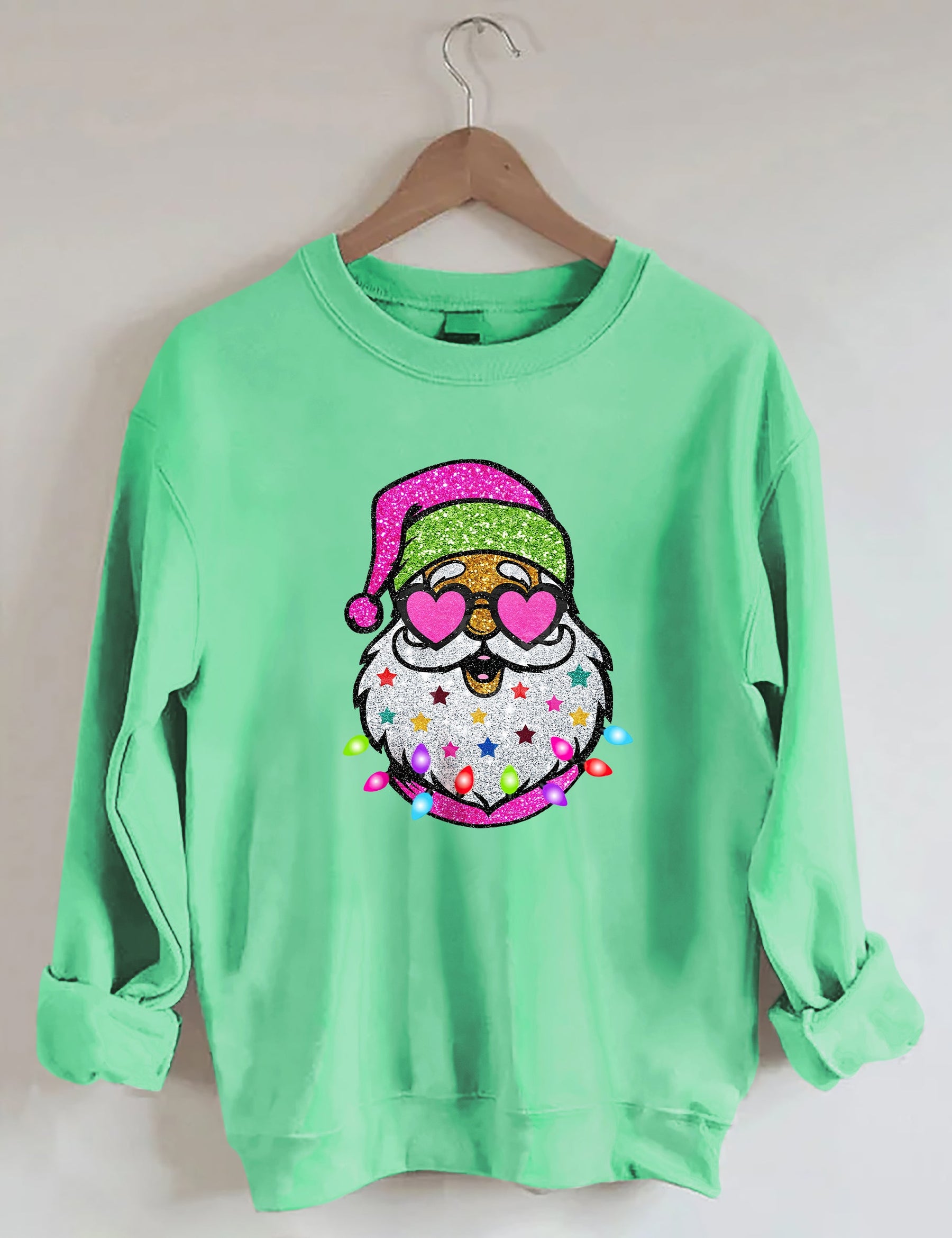 Santa With Sunglasses Sparkly Glitter Sweatshirt