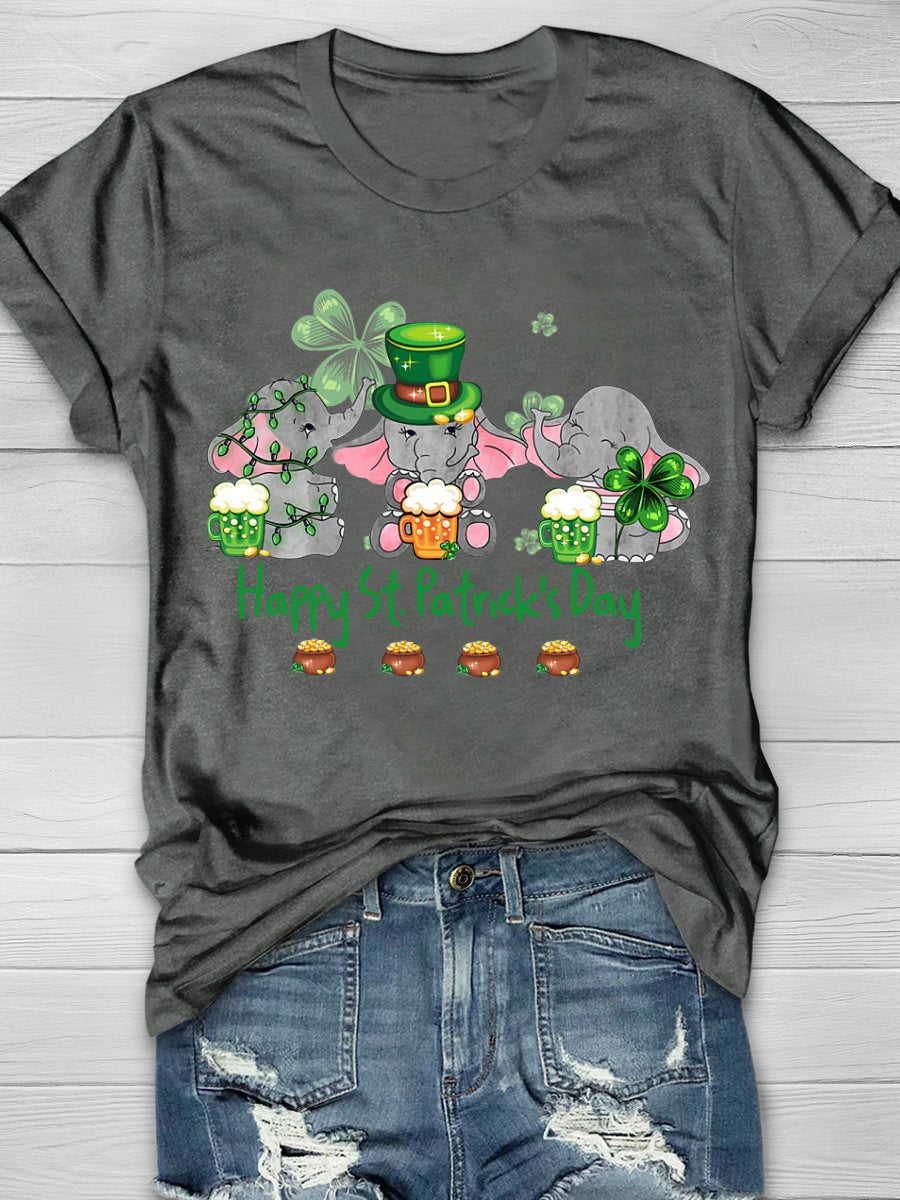 Elephant Drinking Team Happy St Patrick's Day Short Sleeve T-shirt