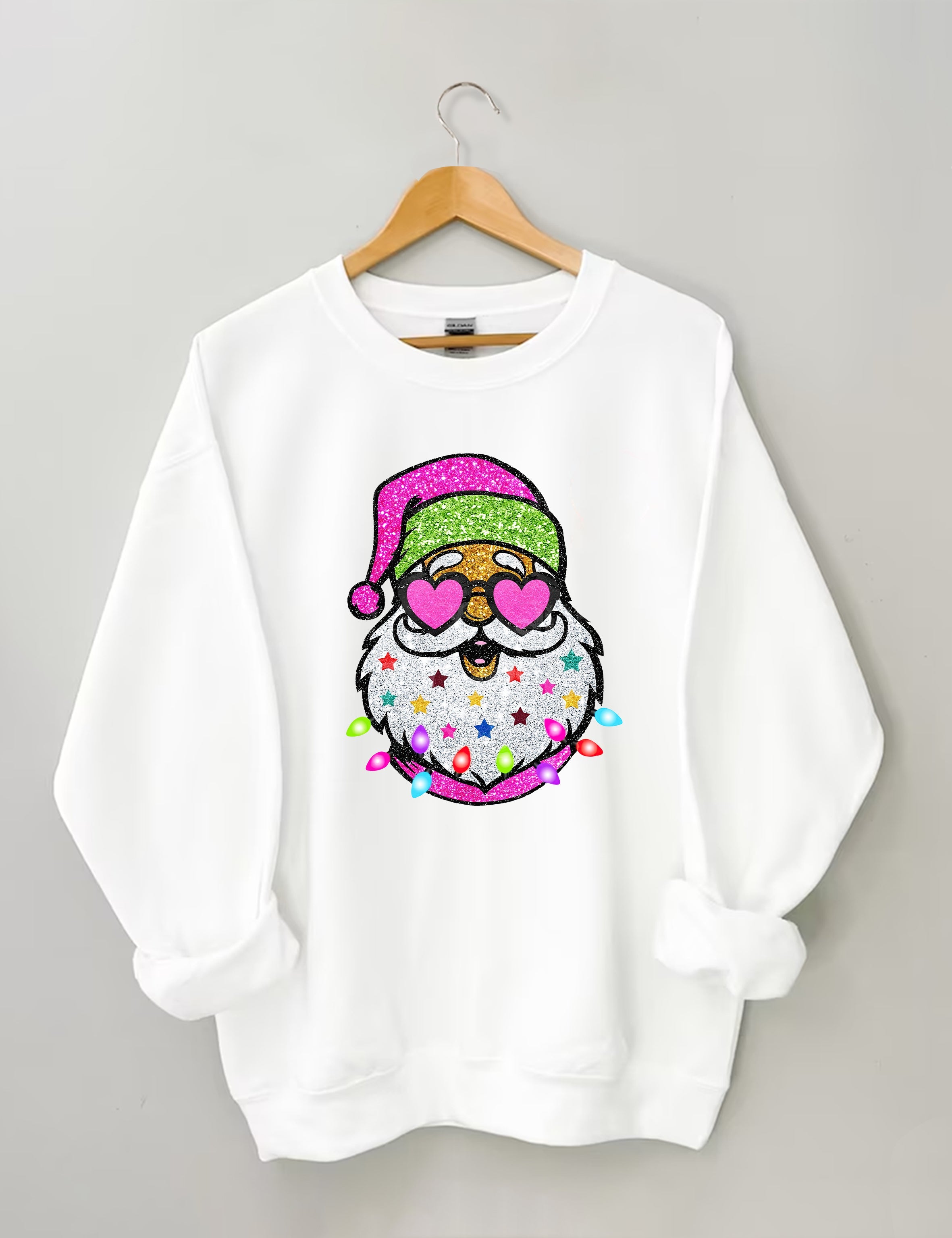 Santa With Sunglasses Sparkly Glitter Sweatshirt