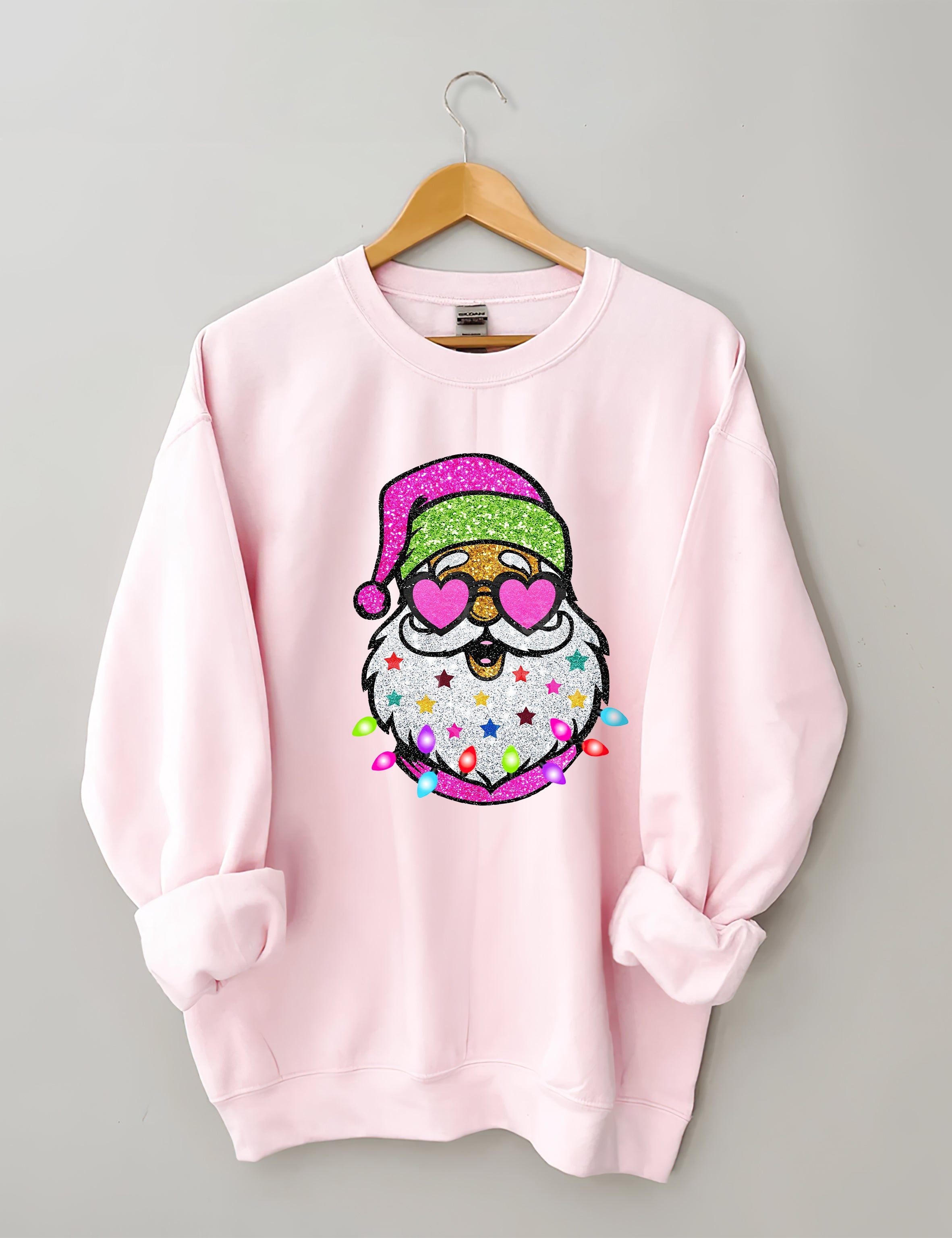 Santa With Sunglasses Sparkly Glitter Sweatshirt