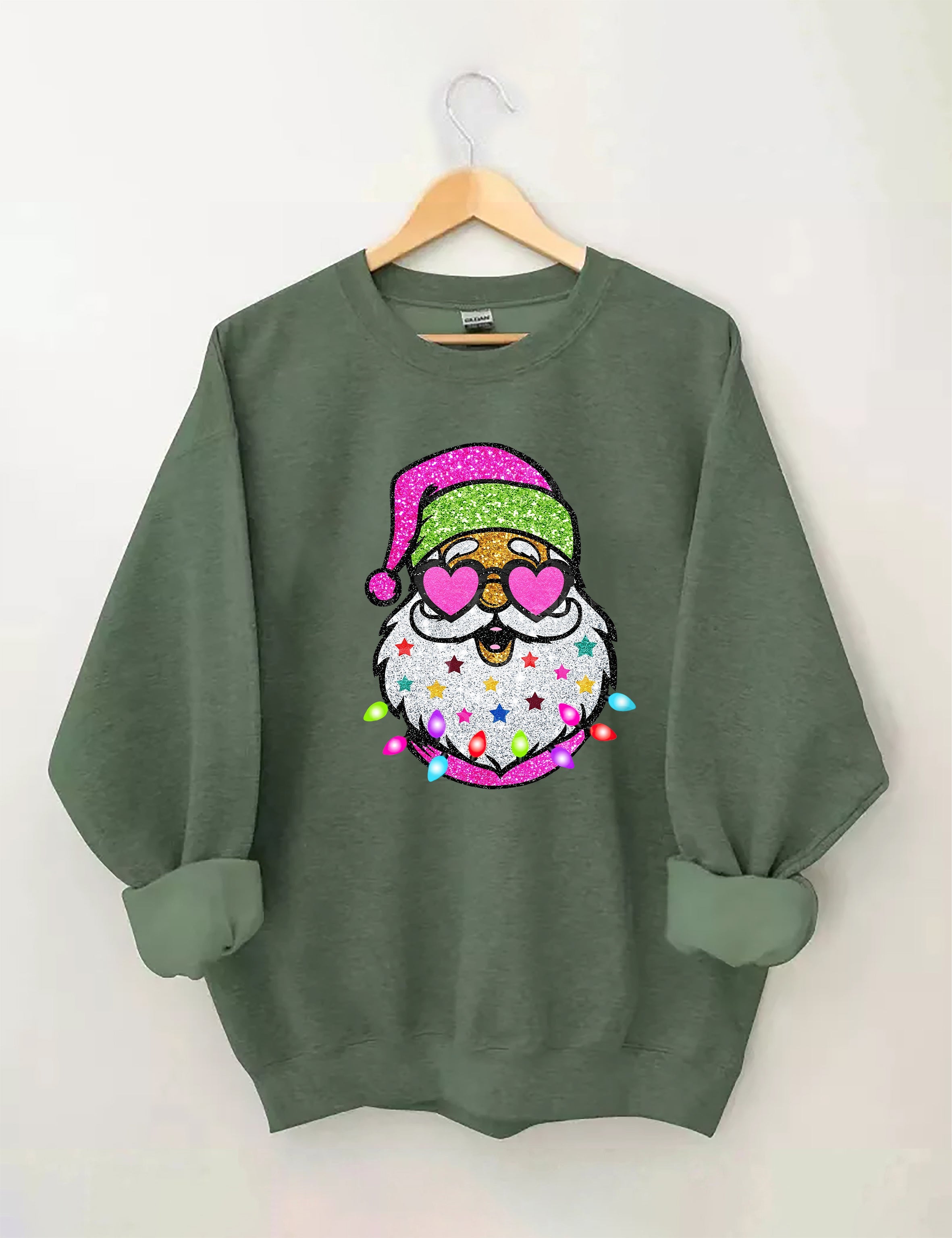 Santa With Sunglasses Sparkly Glitter Sweatshirt