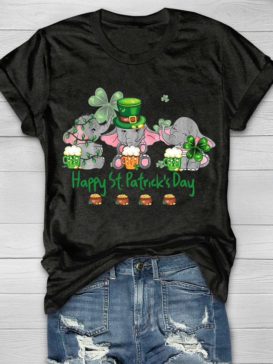 Elephant Drinking Team Happy St Patrick's Day Short Sleeve T-shirt