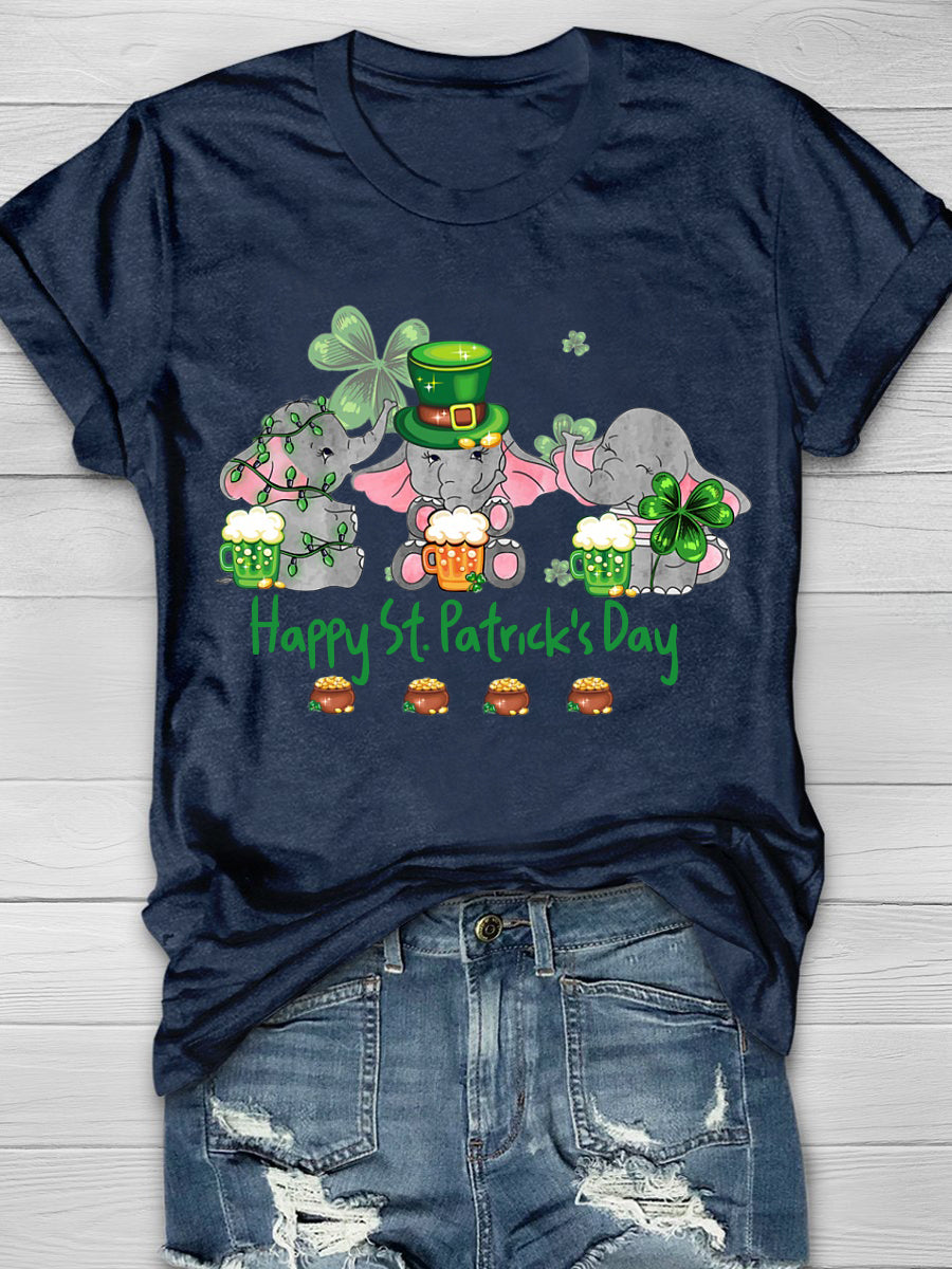 Elephant Drinking Team Happy St Patrick's Day Short Sleeve T-shirt