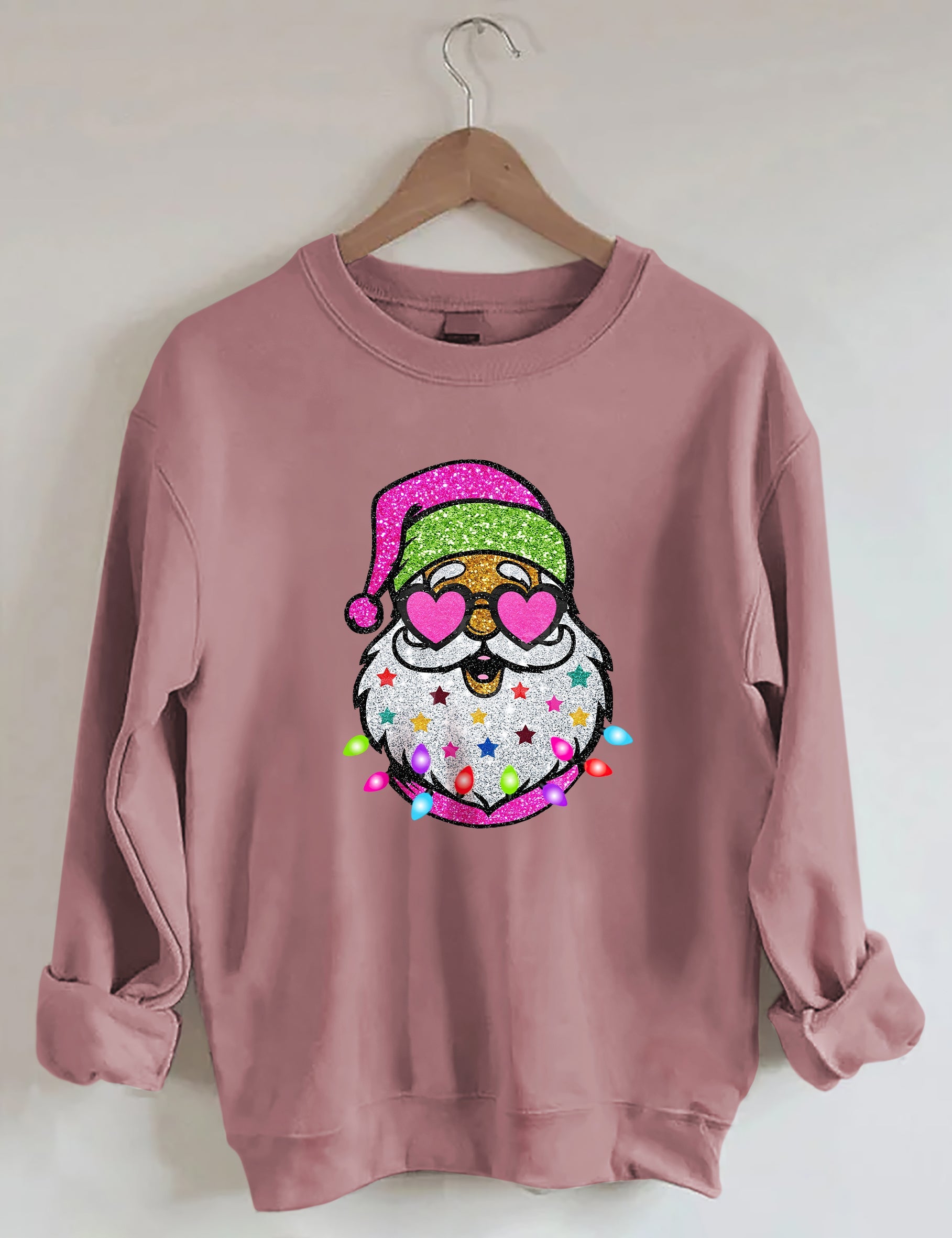 Santa With Sunglasses Sparkly Glitter Sweatshirt