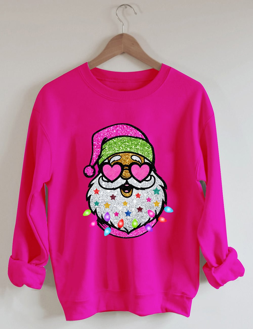 Santa With Sunglasses Sparkly Glitter Sweatshirt