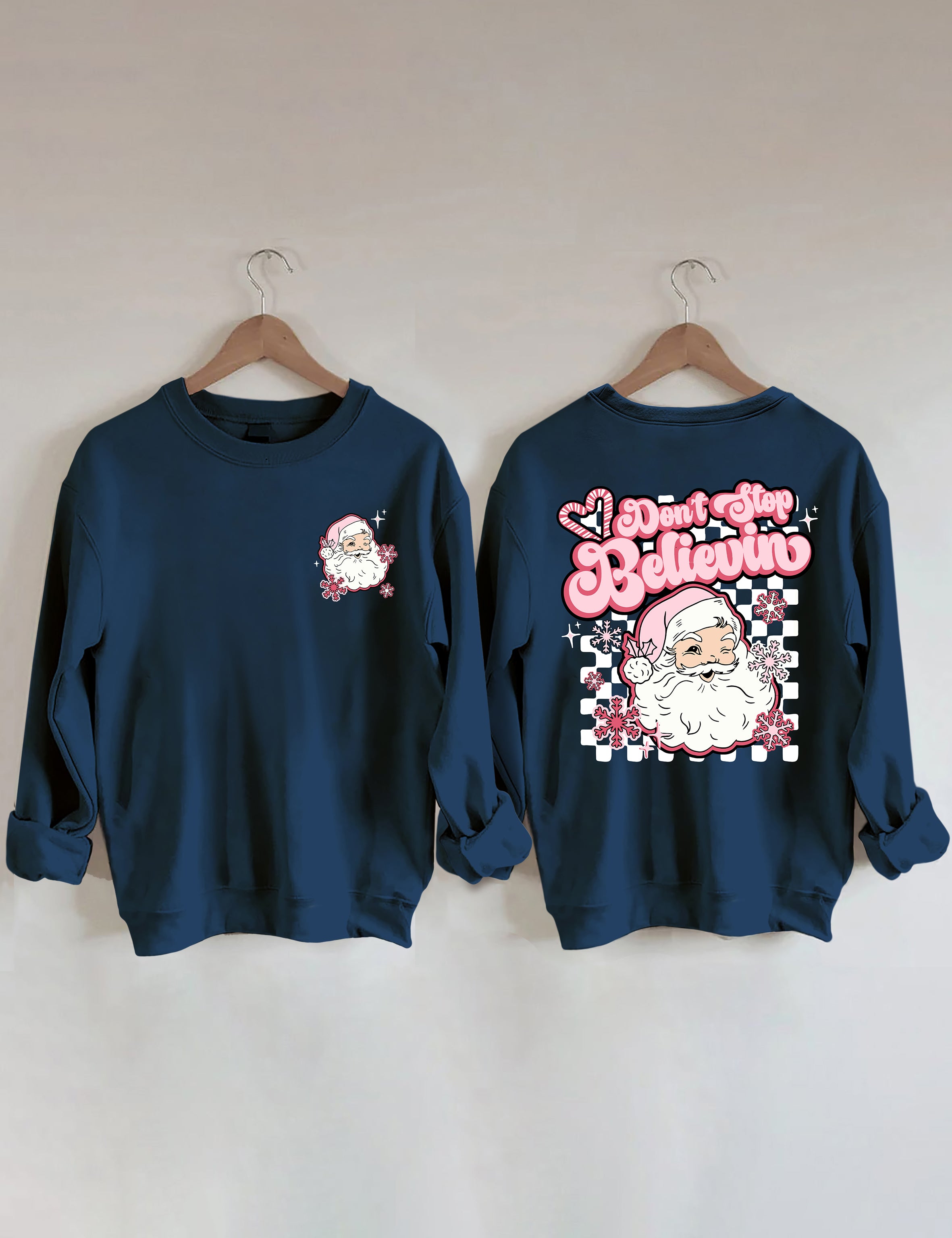 Don't Stop Believin Pink Santa Sweatshirt