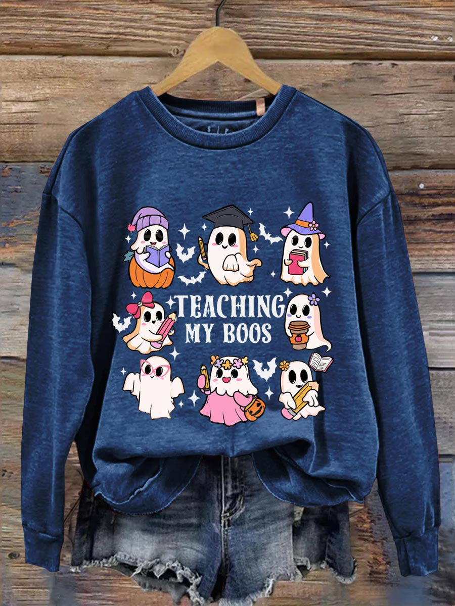 Teaching My Boos Ghost Halloween Art Print Casual  Sweatshirt