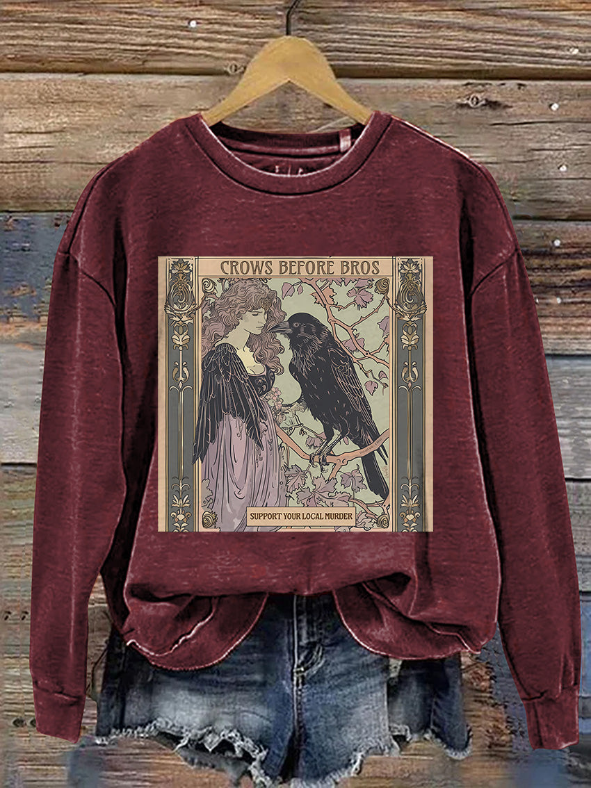 Crows Before Bros Casual Print Sweatshirt