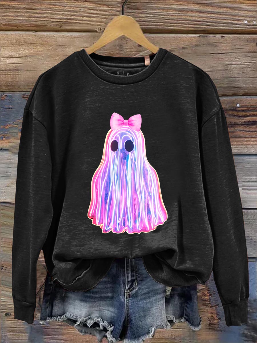 Neon Ghost Halloween Art Print Casual  Sweatshirt