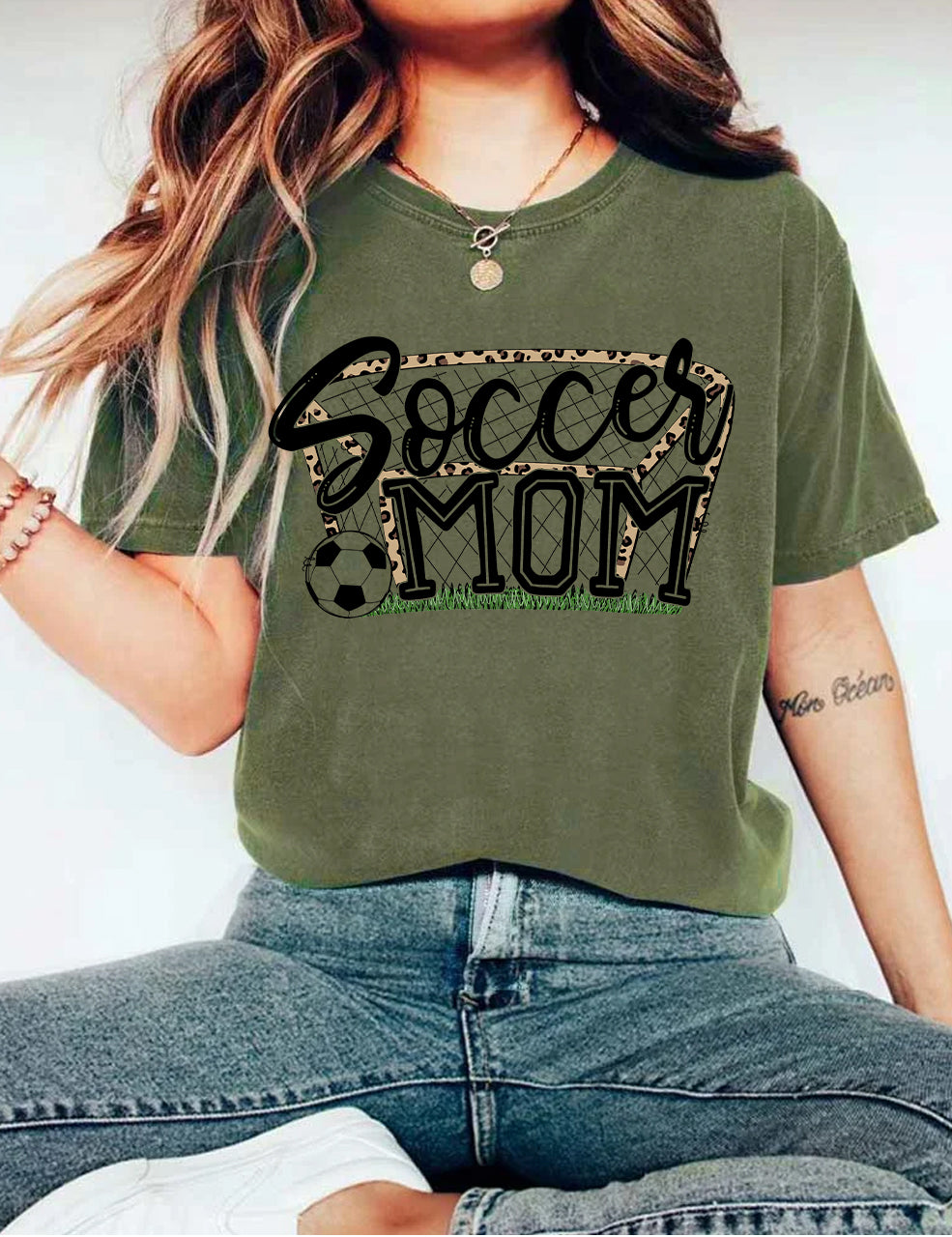 Soccer Mom with Leopard Print Net and Soccer Ball T-shirt